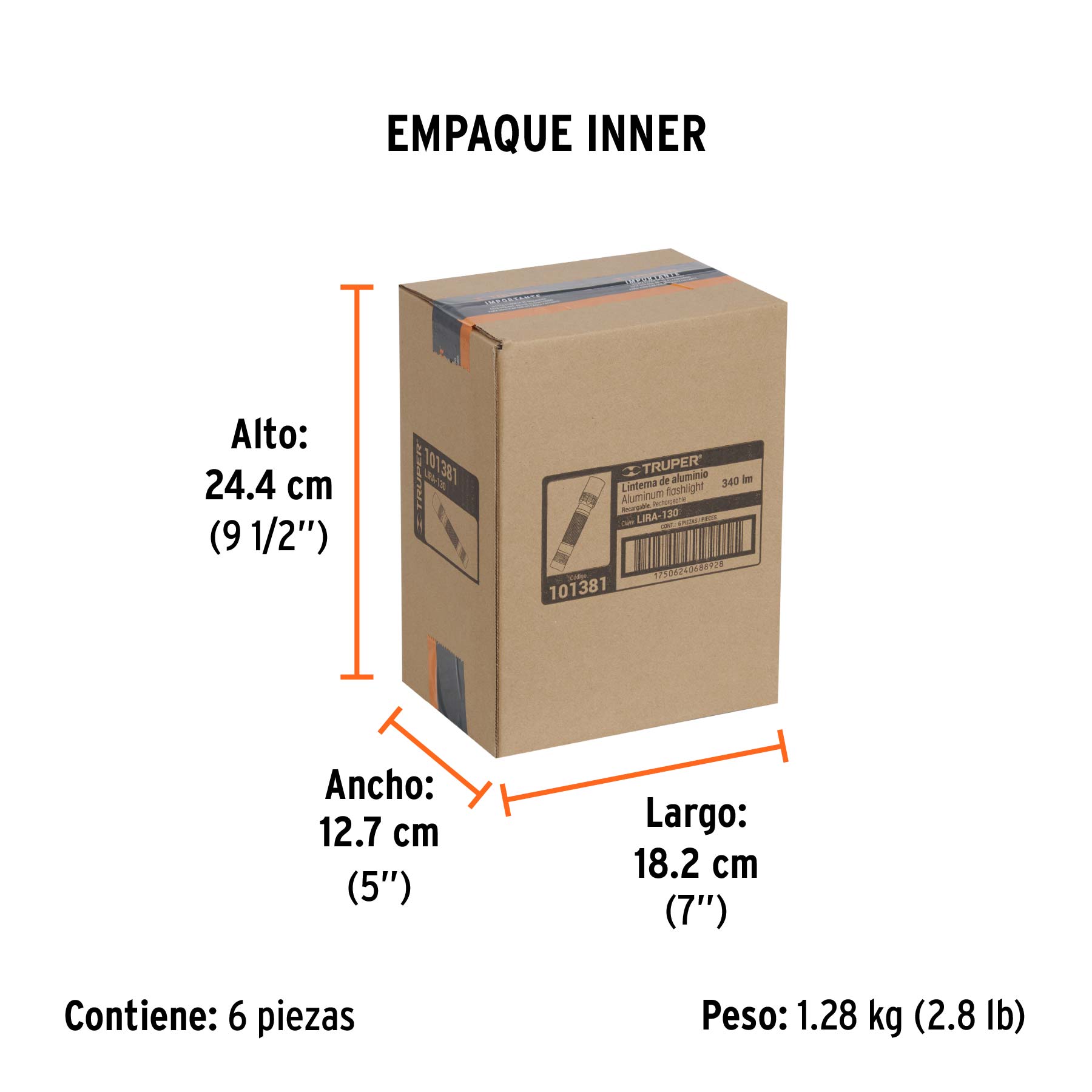 Linterna LED recargable de aluminio, 130 lúmenes