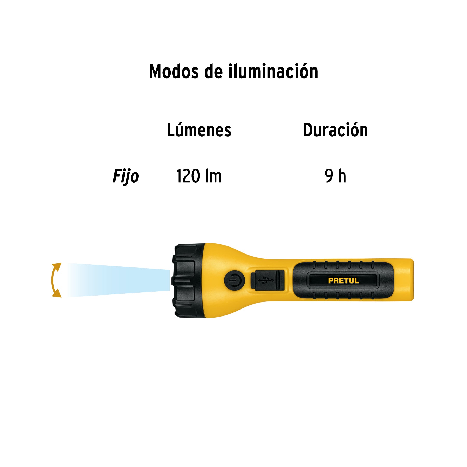Linterna plástica recargable de LED, 120 lúmenes, Pretul