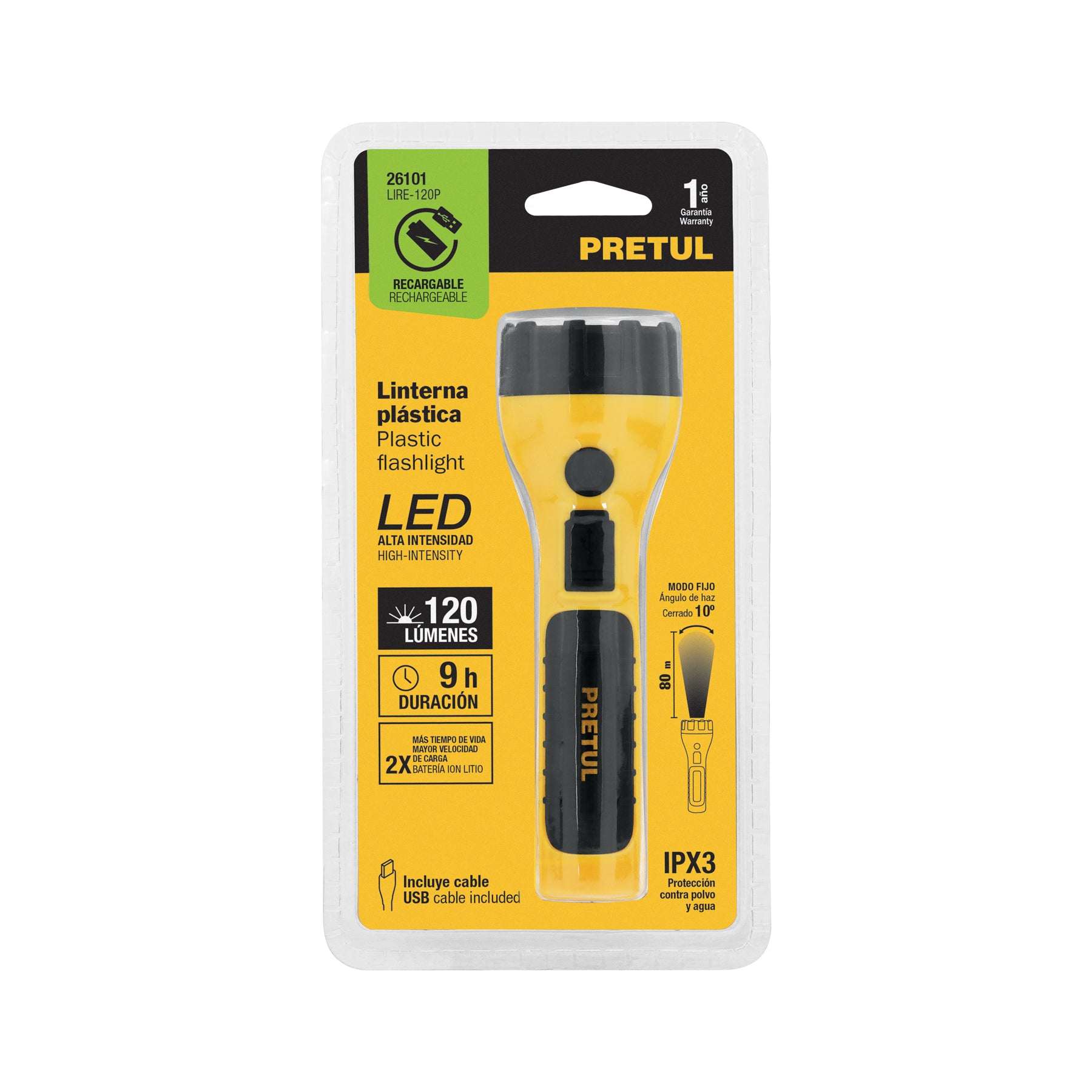 Linterna plástica recargable de LED, 120 lúmenes, Pretul