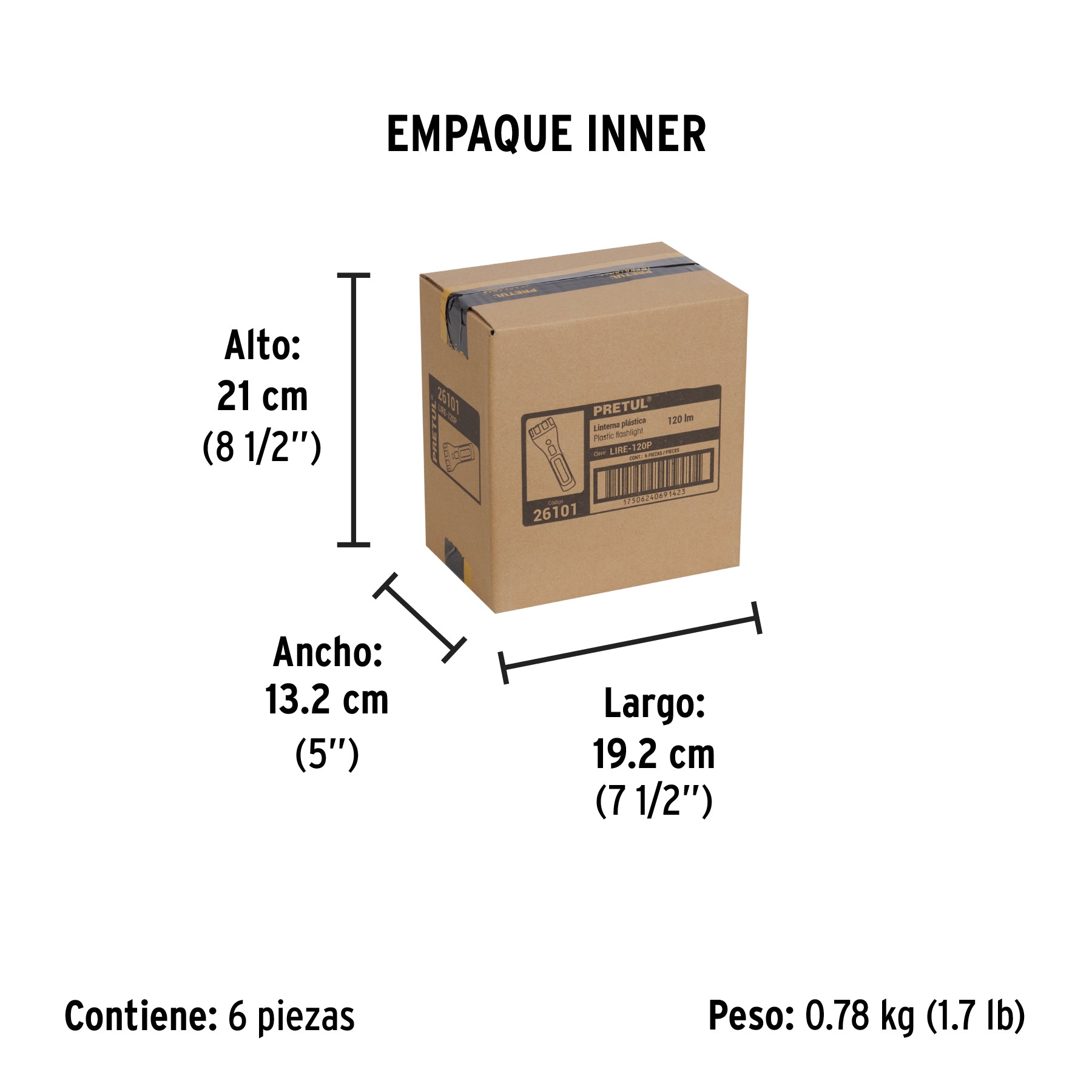 Linterna plástica recargable de LED, 120 lúmenes, Pretul