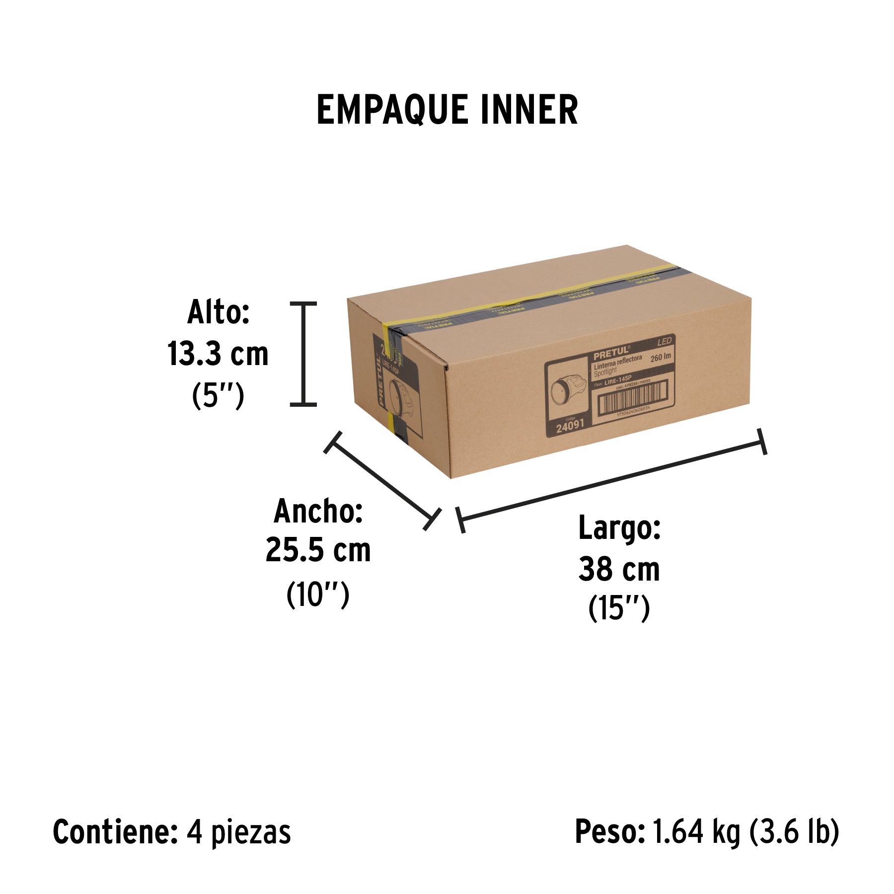 Linterna recargable de Leds, 145 lúmenes, Pretul