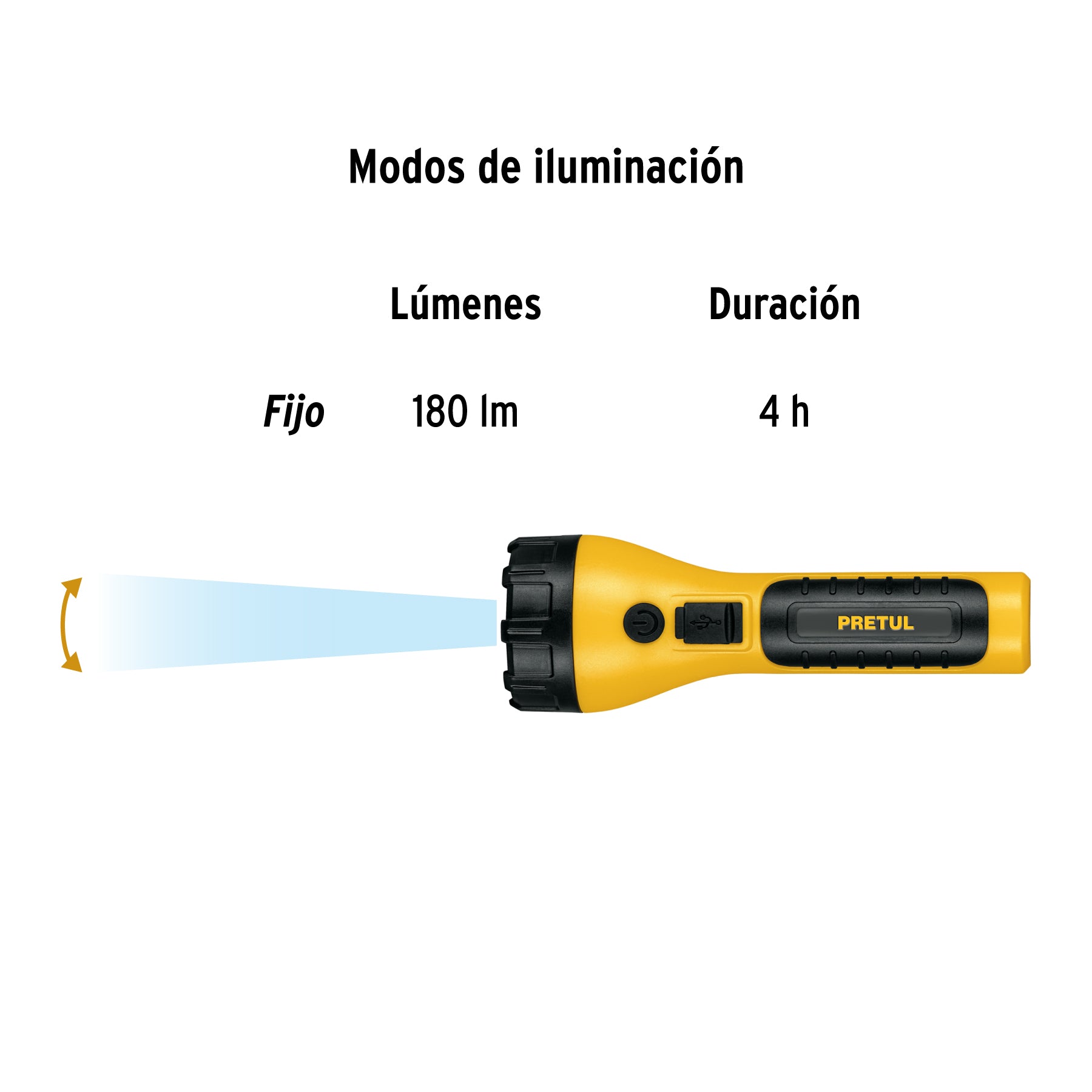 Linterna plástica recargable de LED, 180 lúmenes, Pretul