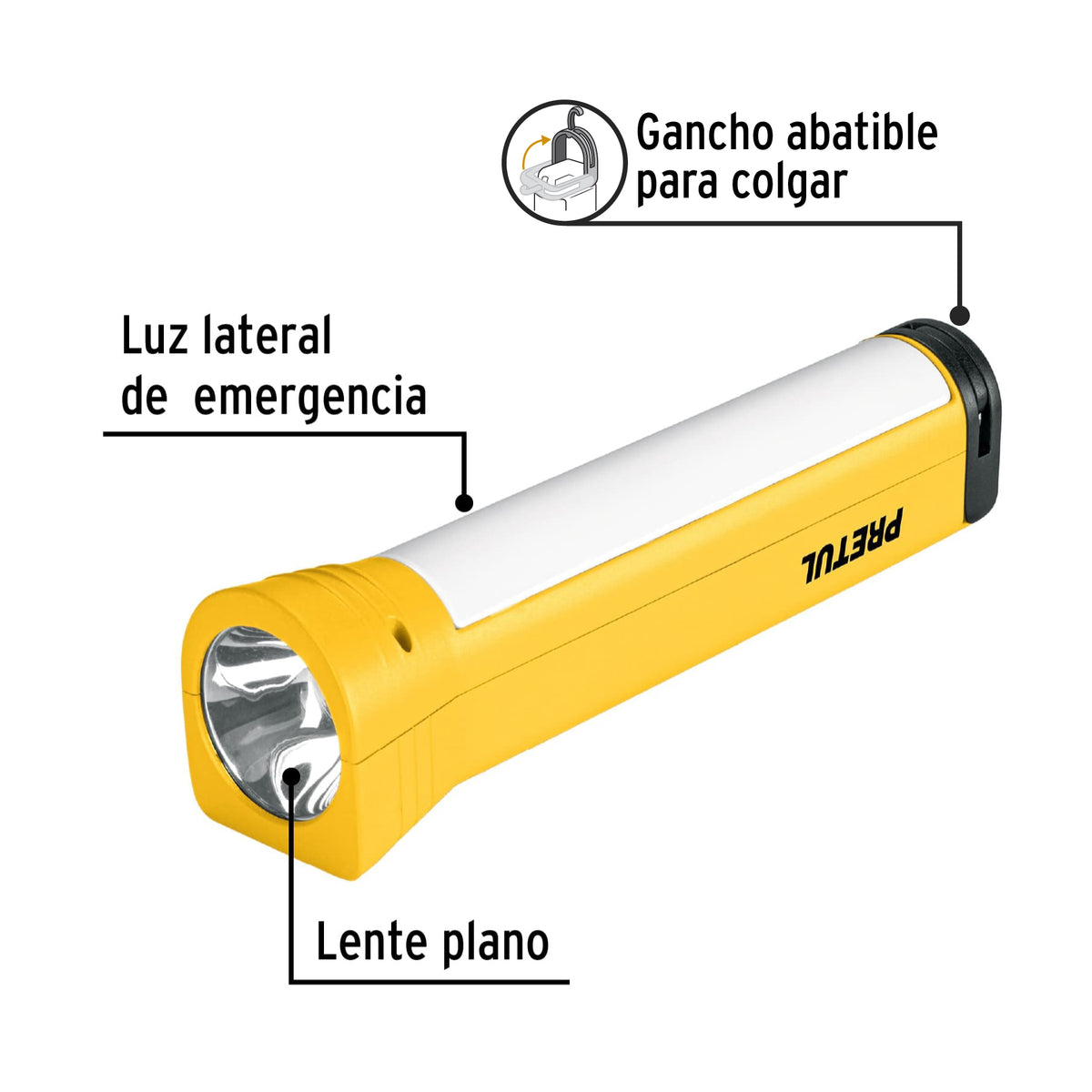 Linterna recargable con lámpara de emergencia, 230lm, Pretul