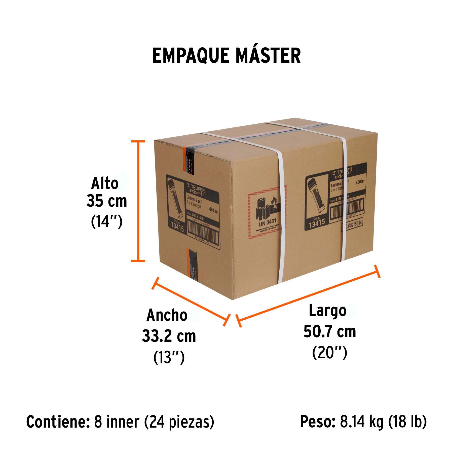 Linterna recargable con luz emergencia, 480lm, Truper Expert