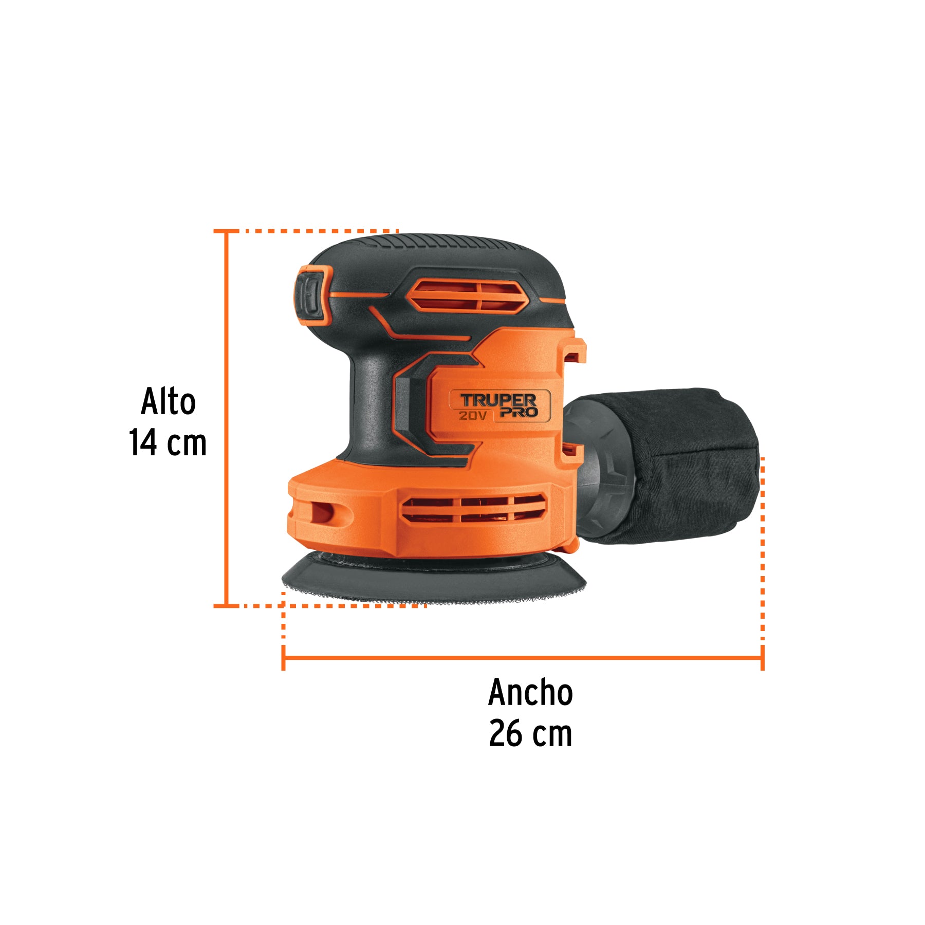 Lijadora roto-orbital 5' inal. 20V, s/accesorios, TRUPER PRO