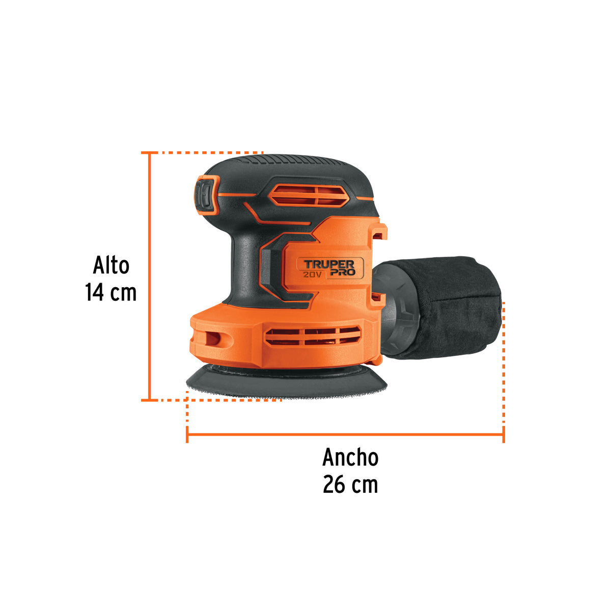Lijadora roto-orbital 5' inal. 20V, s/accesorios, TRUPER PRO