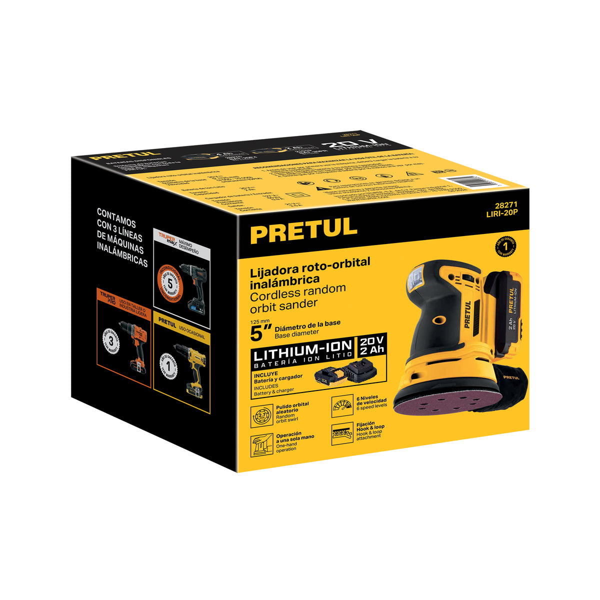 Lijadora roto orbital inalámbrica 5', 20 V, Pretul