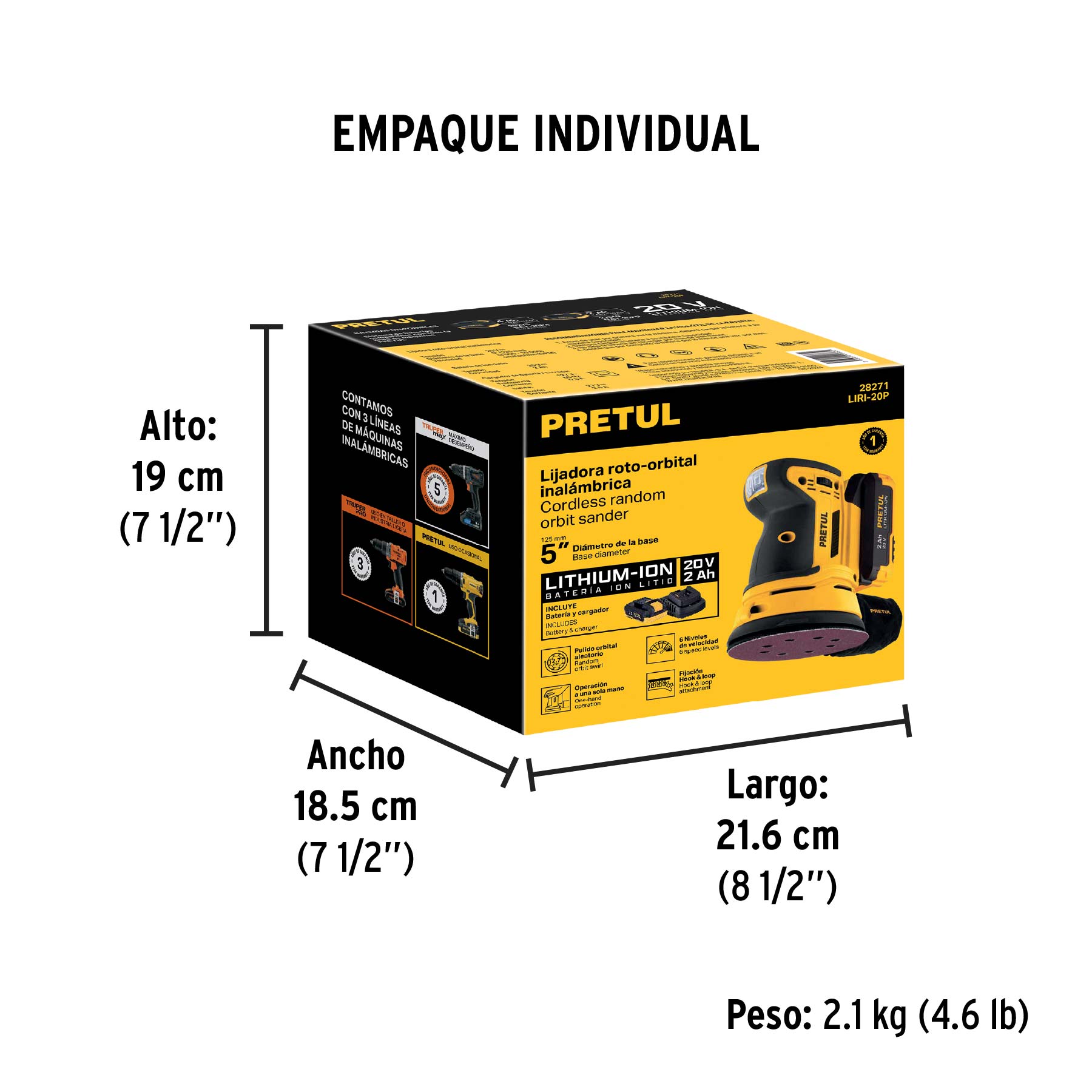 Lijadora roto orbital inalámbrica 5', 20 V, Pretul