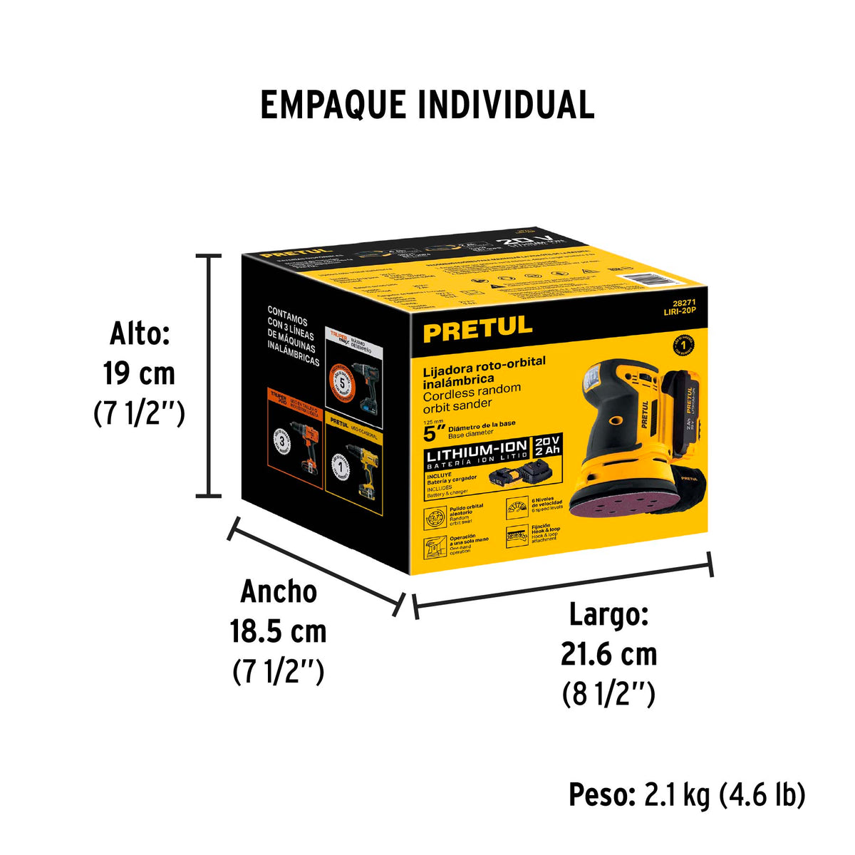 Lijadora roto orbital inalámbrica 5', 20 V, Pretul