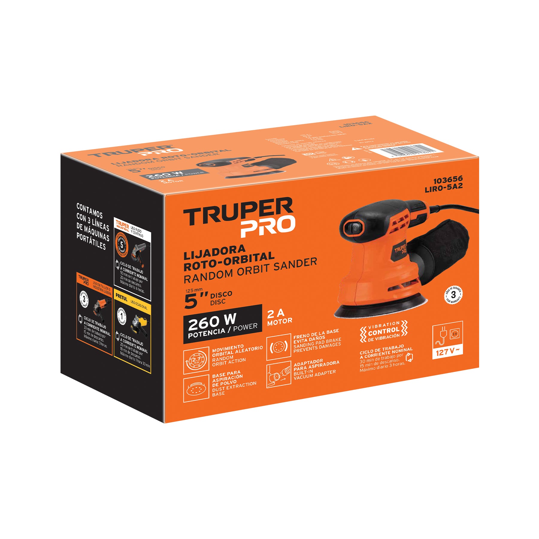 Lijadora roto orbital 5', 260W, TRUPER PRO