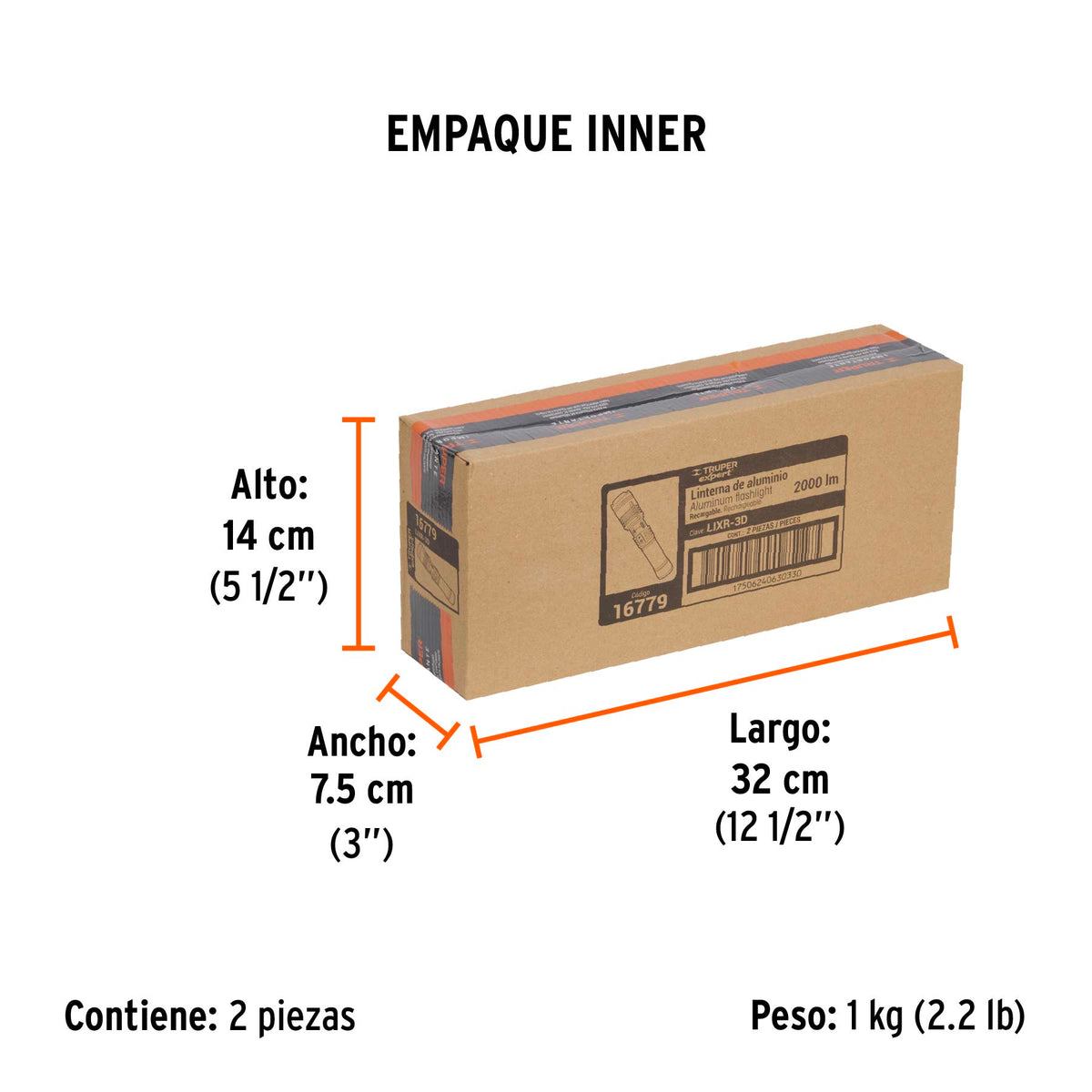 Linterna recargable, led cree, 150 lm con 3 pilas D