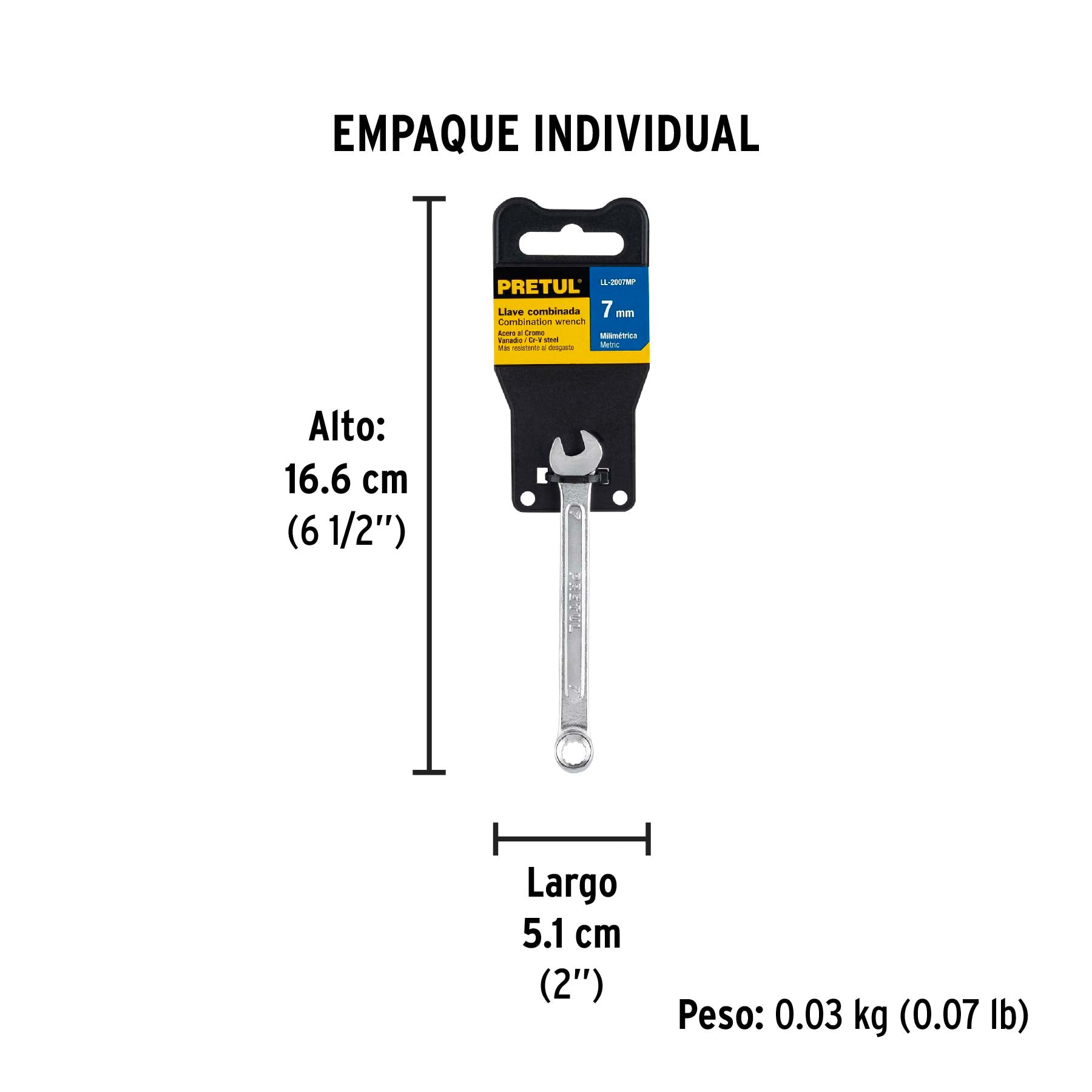 Llave combinada mm, 7 x 110 mm, pretul