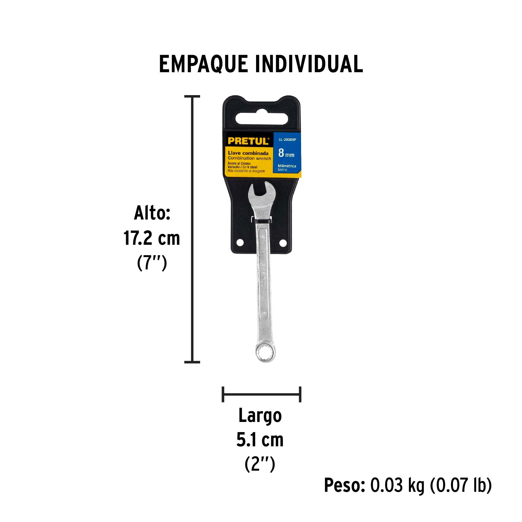 Llave combinada mm, 8 x 120 mm, pretul