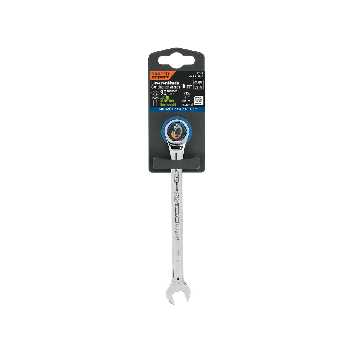 Llave combinada con matraca, 10 x 154 mm, Truper Expert