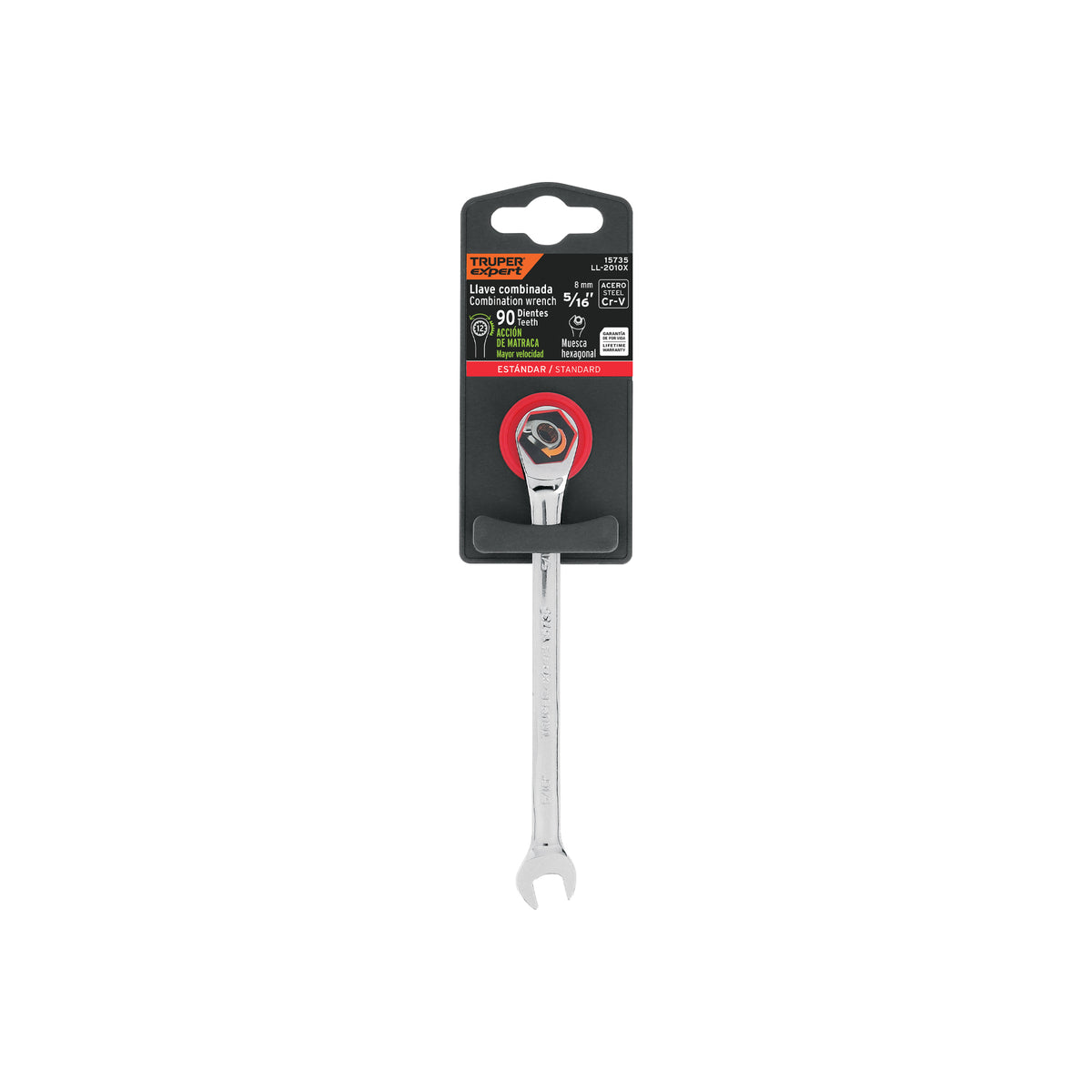 Llave combinada con matraca, 5/16" x 135 mm, Truper Expert