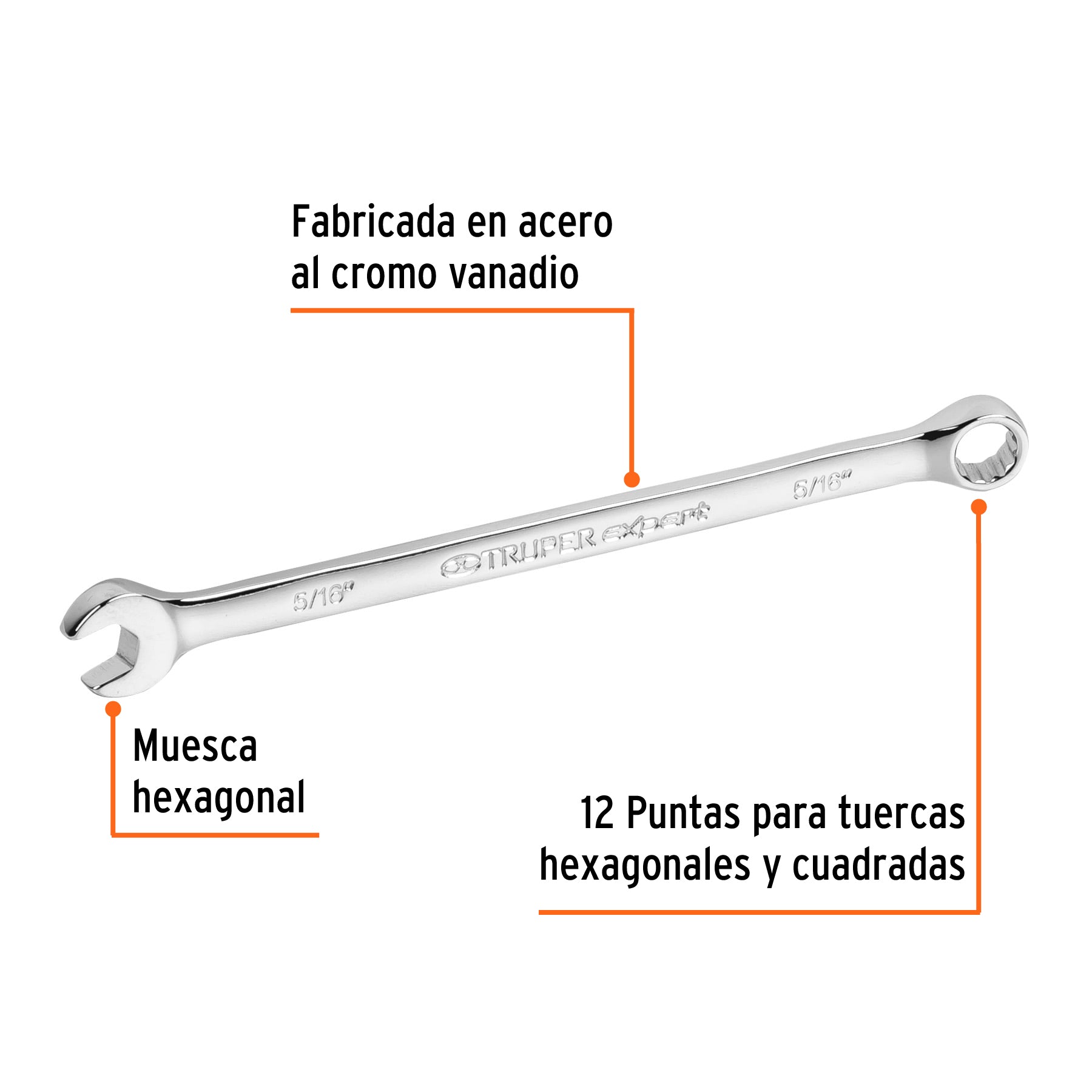 Llave combinada, extralarga, 5/16" x 145 mm