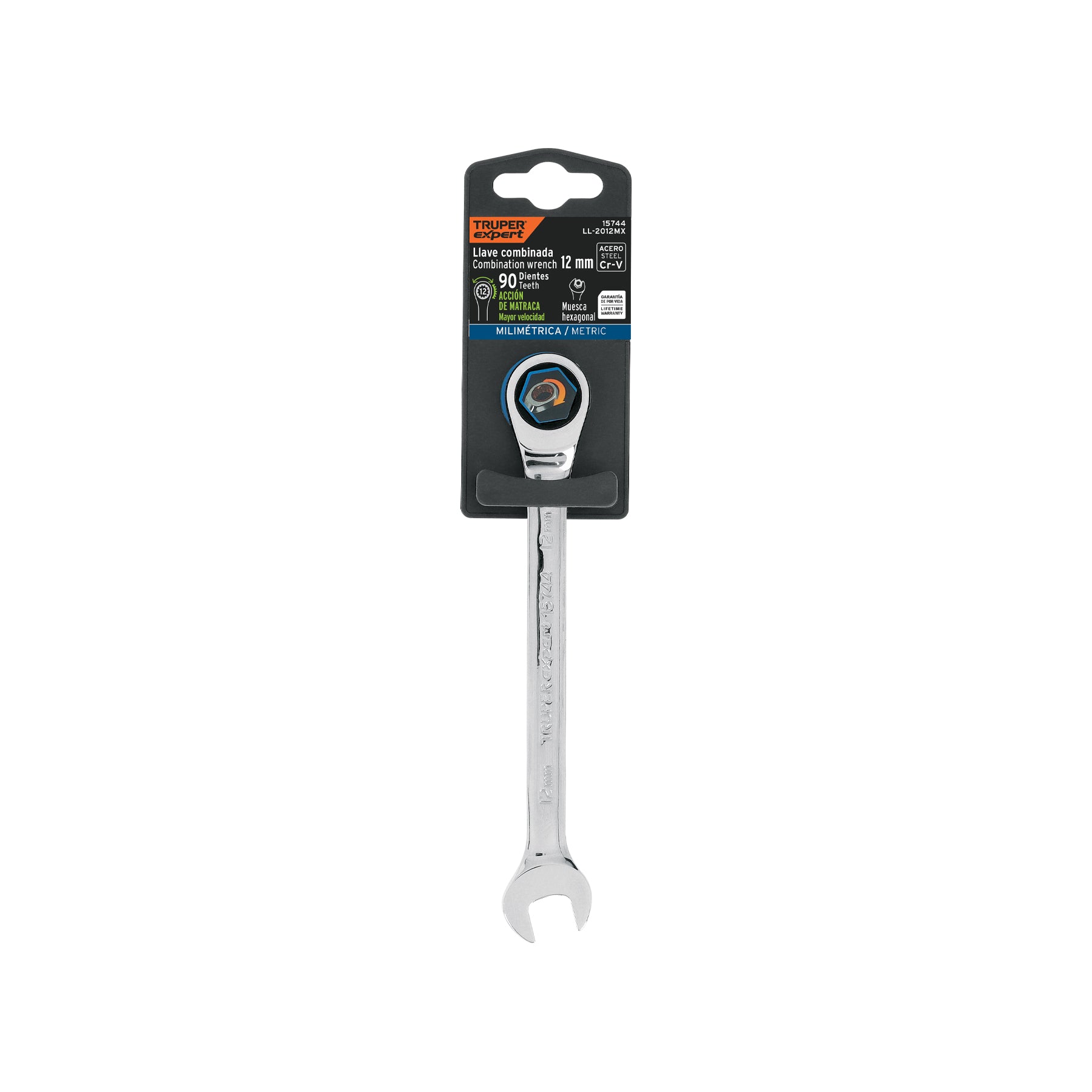Llave combinada con matraca, 12 x 166 mm, Truper Expert