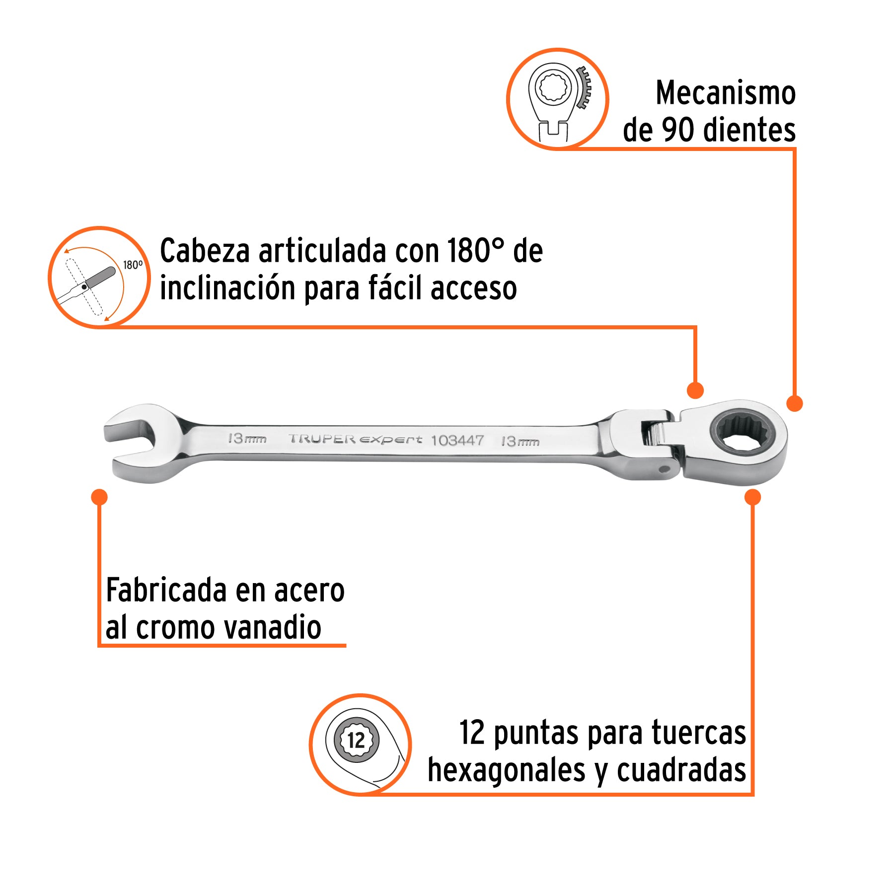 Llave combinada con matraca 13 mm flexible, Expert