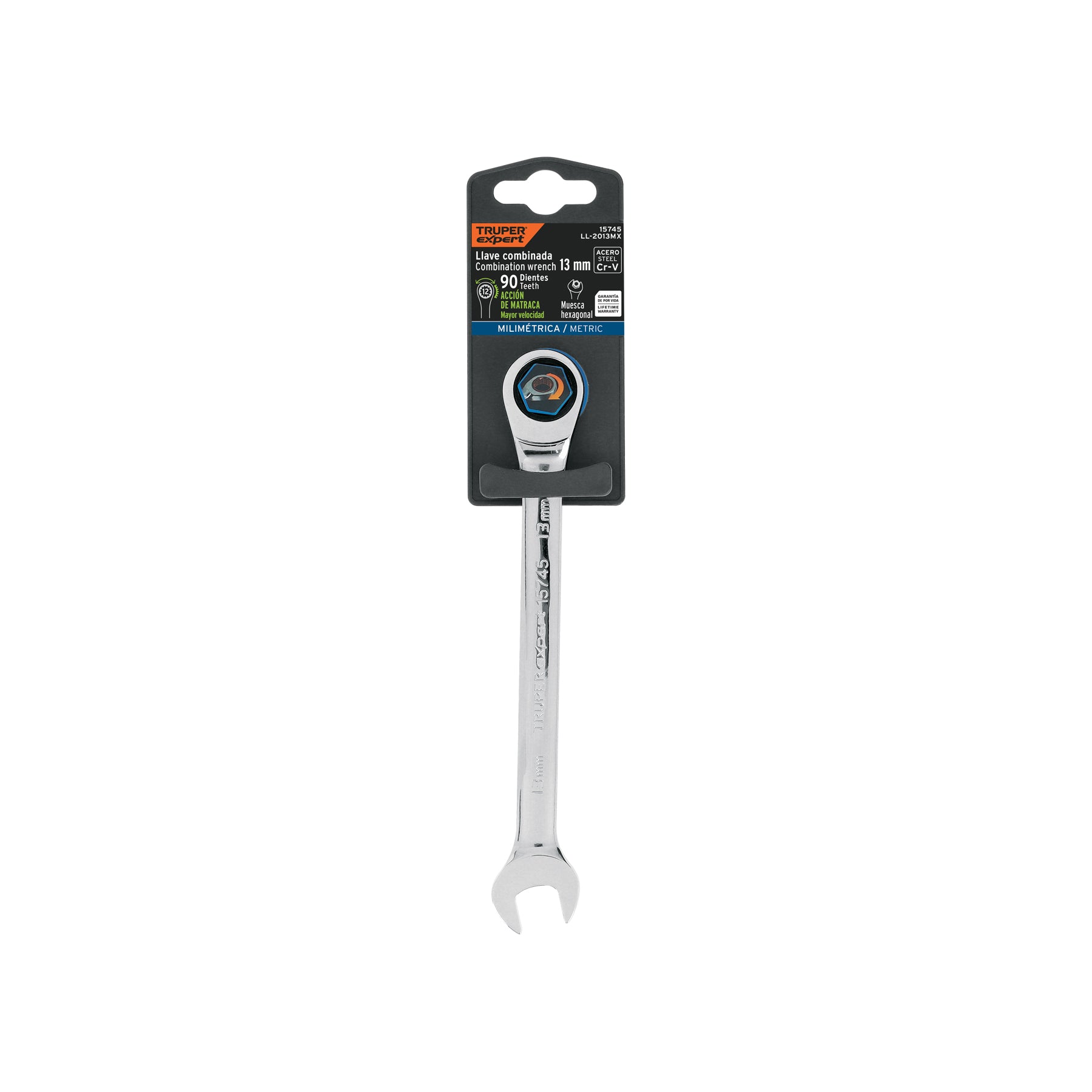 Llave combinada con matraca, 13 x 174 mm, Truper Expert