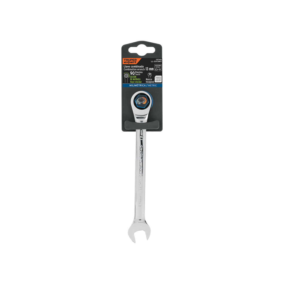 Llave combinada con matraca, 13 x 174 mm, Truper Expert
