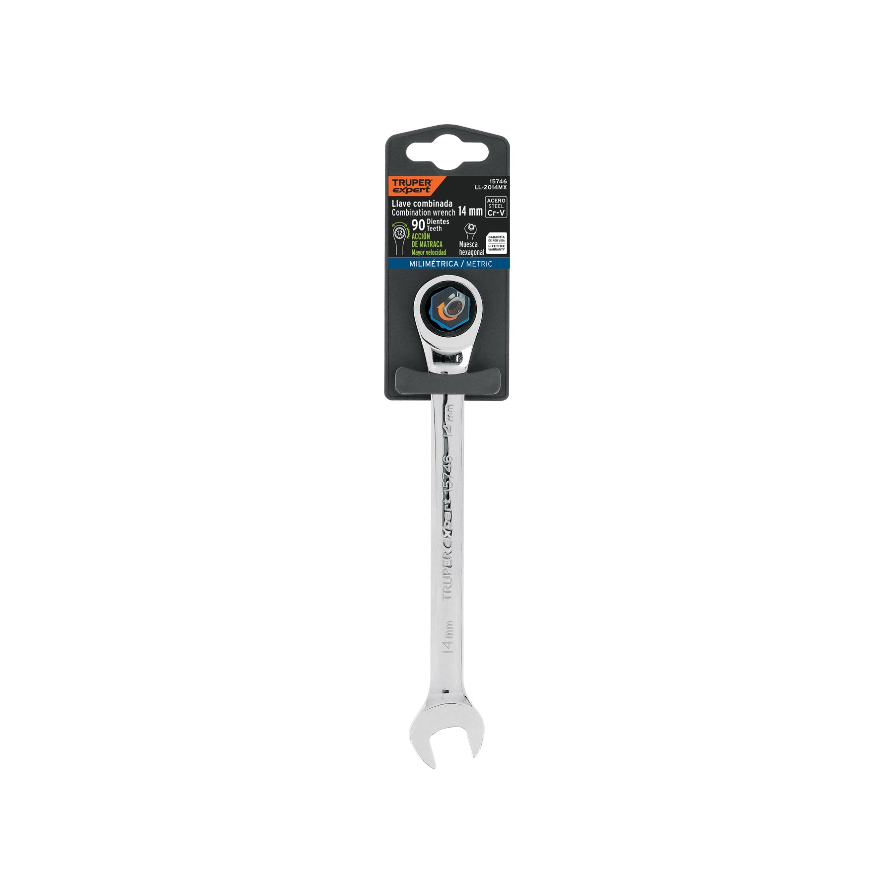Llave combinada con matraca, 14 x 186 mm, Truper Expert
