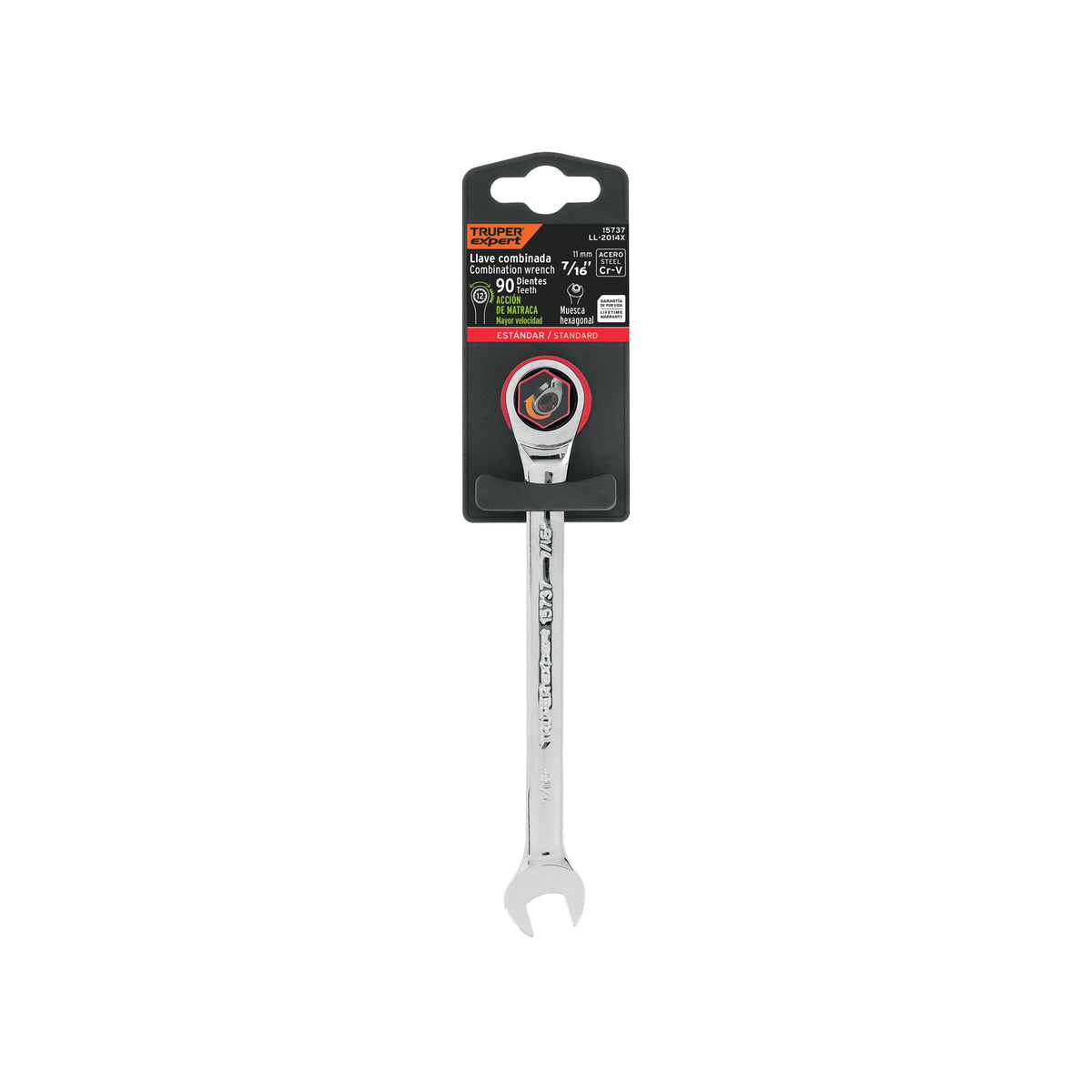 Llave combinada con matraca, 7/16" x 160 mm, Truper Expert