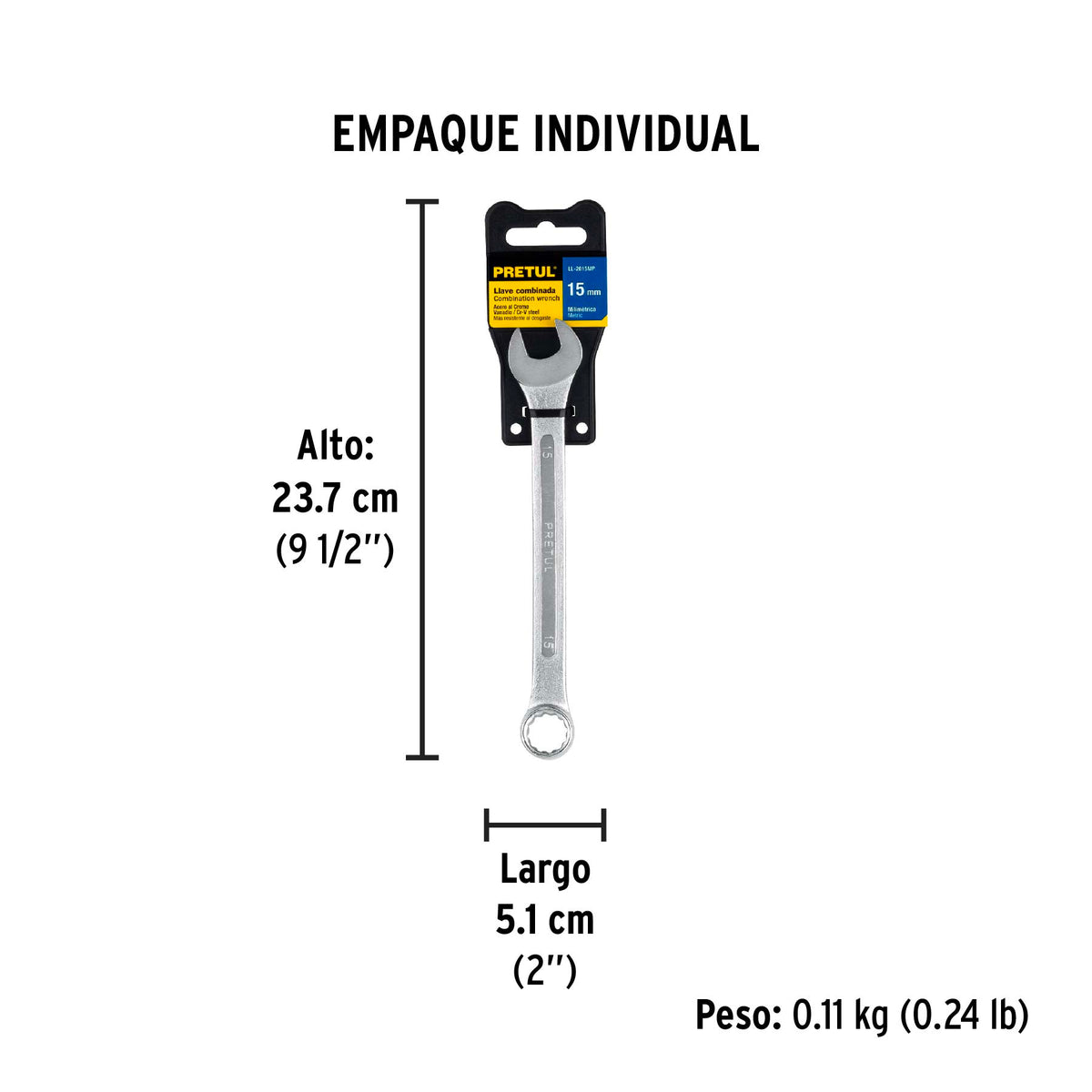 Llave combinada mm, 15 x 190 mm, pretul