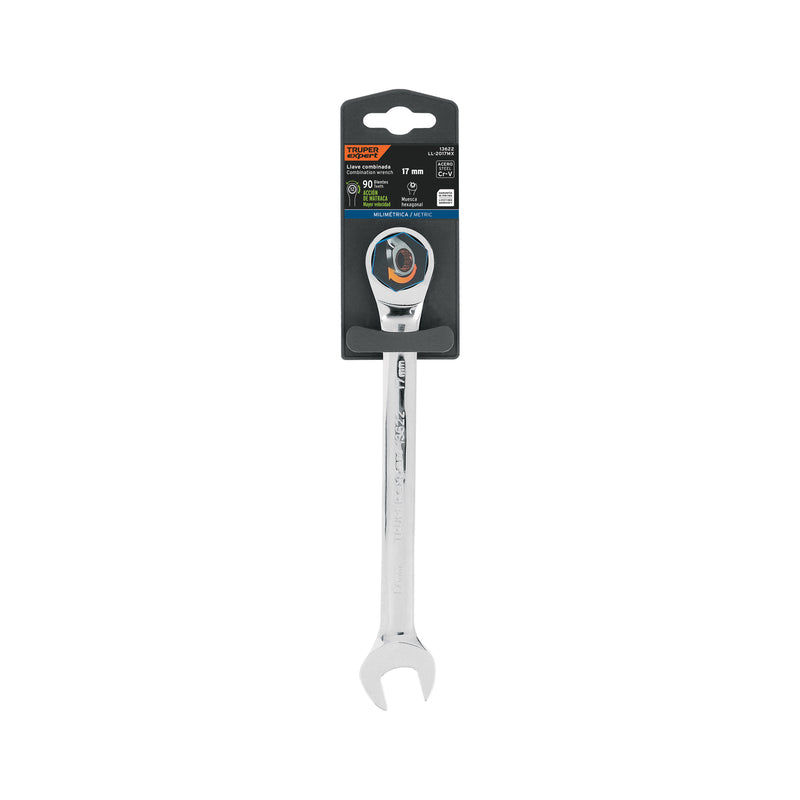 Llave combinada con matraca, 17 x 218 mm, Truper Expert