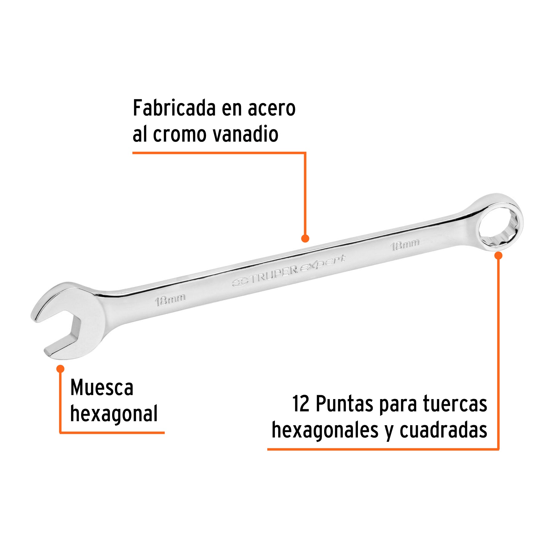 Llave combinada, extralarga, milimétrica, 18 x 269 mm