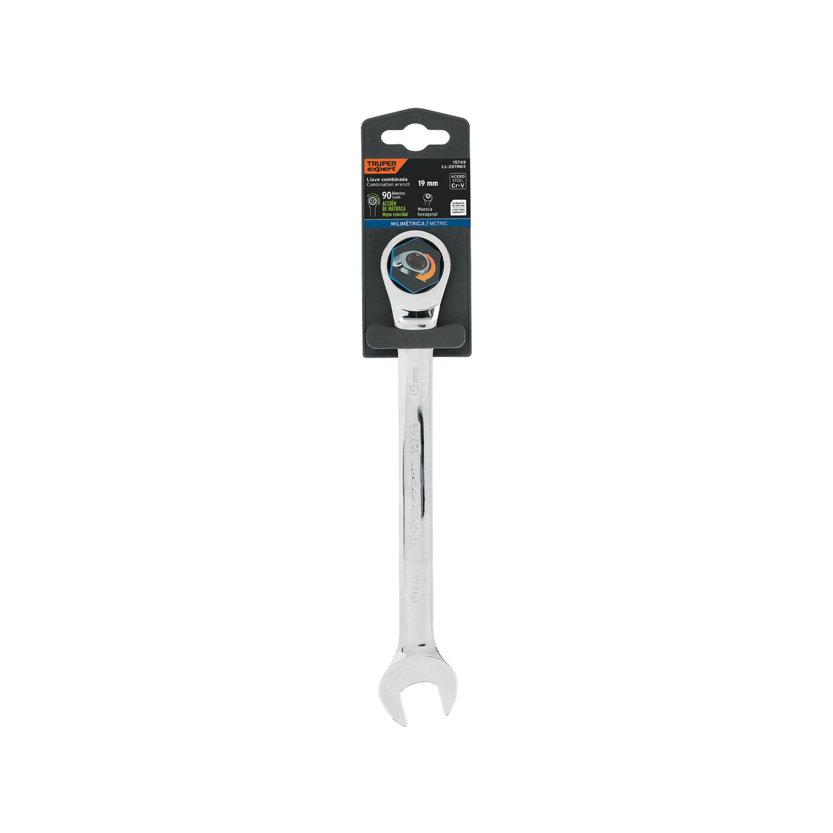 Llave combinada con matraca, 19 x 237 mm, Truper Expert