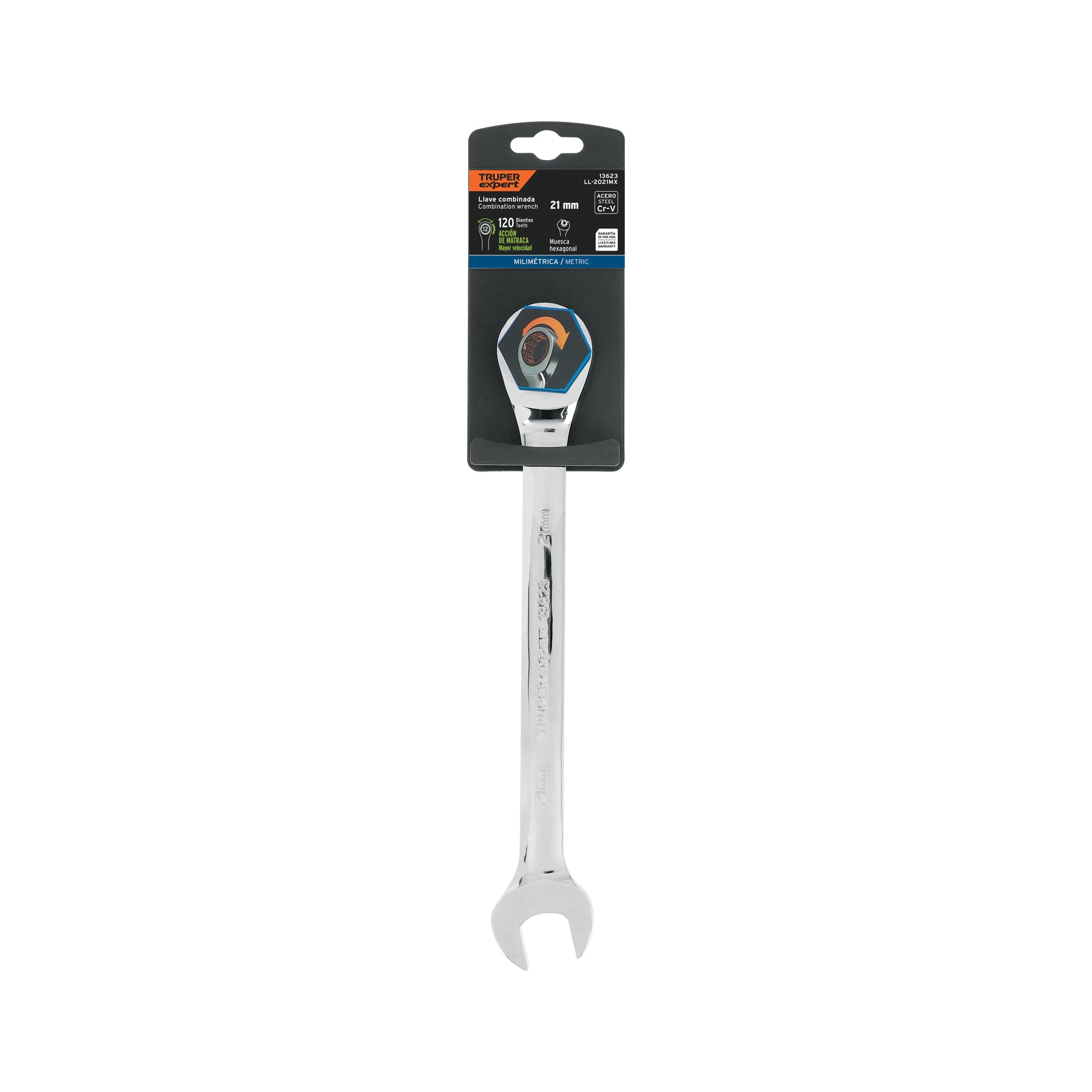 Llave combinada con matraca, 21 x 278 mm, Truper Expert