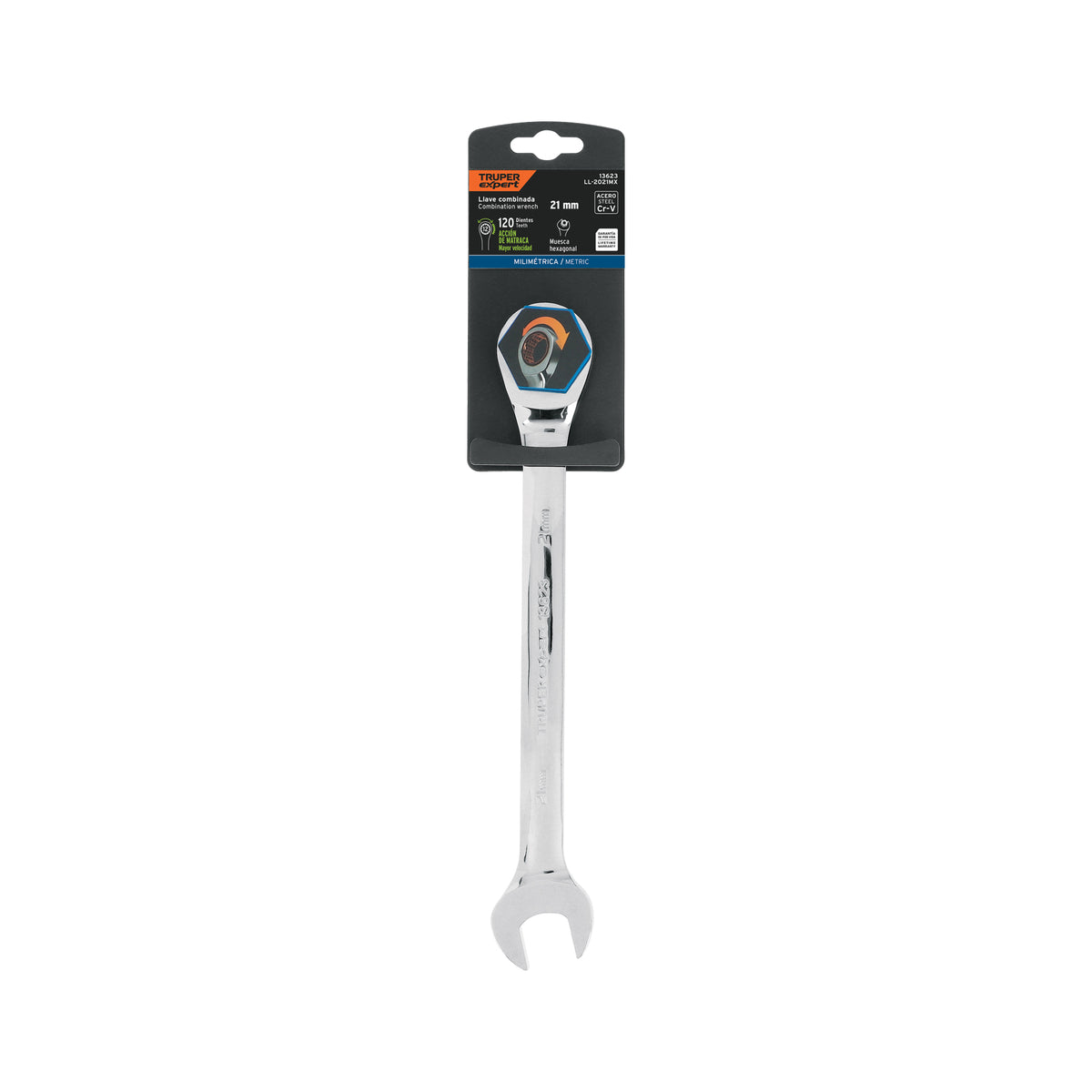 Llave combinada con matraca, 21 x 278 mm, Truper Expert