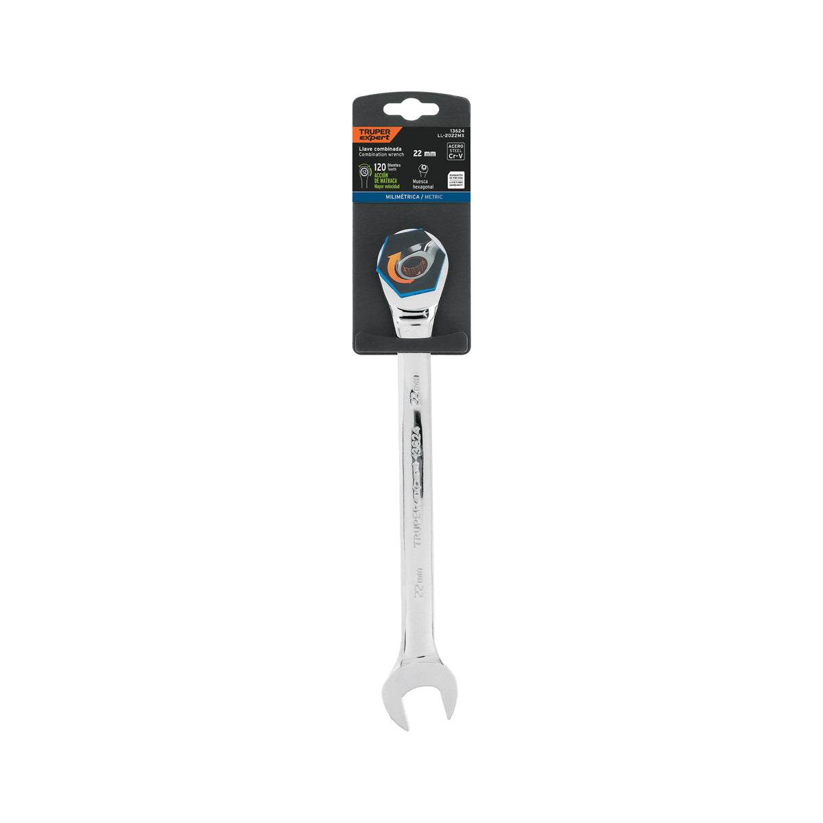 Llave combinada con matraca, 22 x 279 mm, Truper Expert