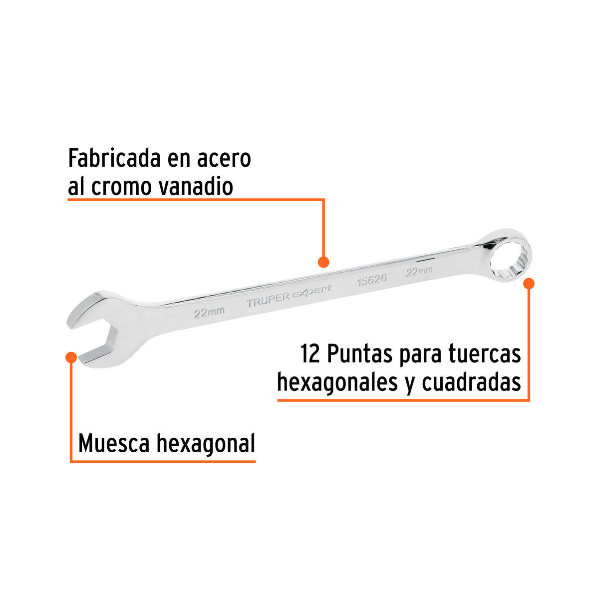 Llave combinada, extralarga, milimétrica, 22 x 316 mm