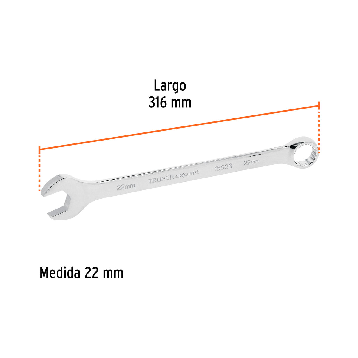 Llave combinada, extralarga, milimétrica, 22 x 316 mm