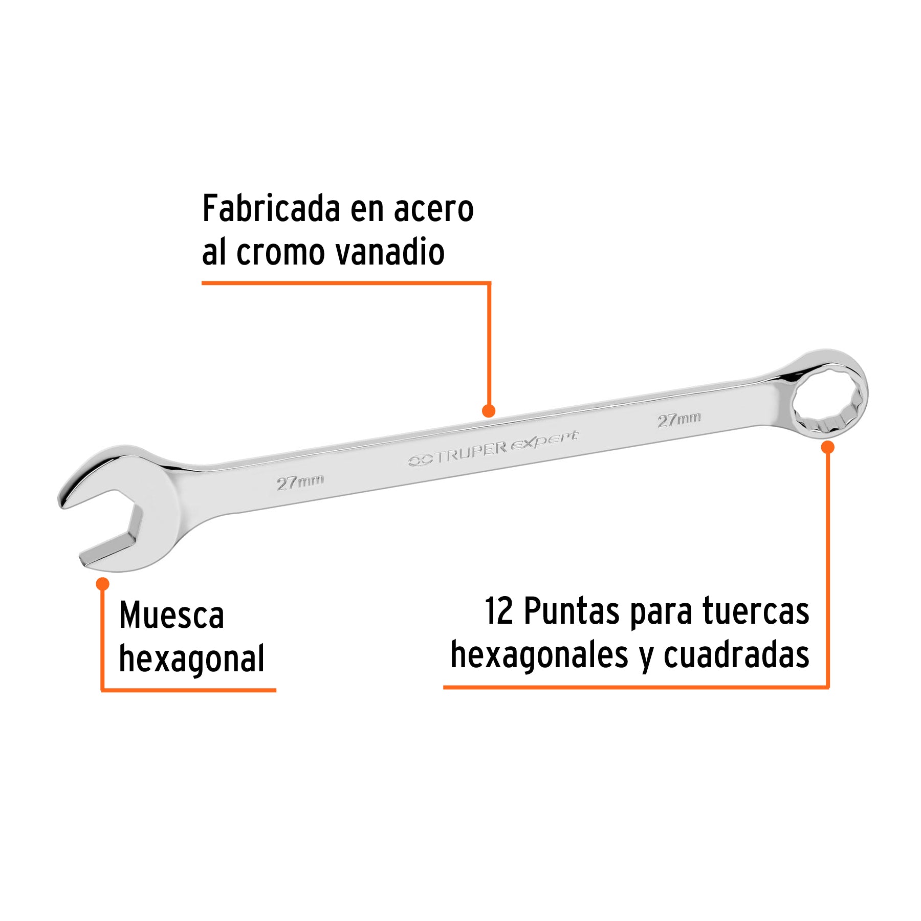Llave combinada, extralarga, milimétrica, 27 x 385 mm