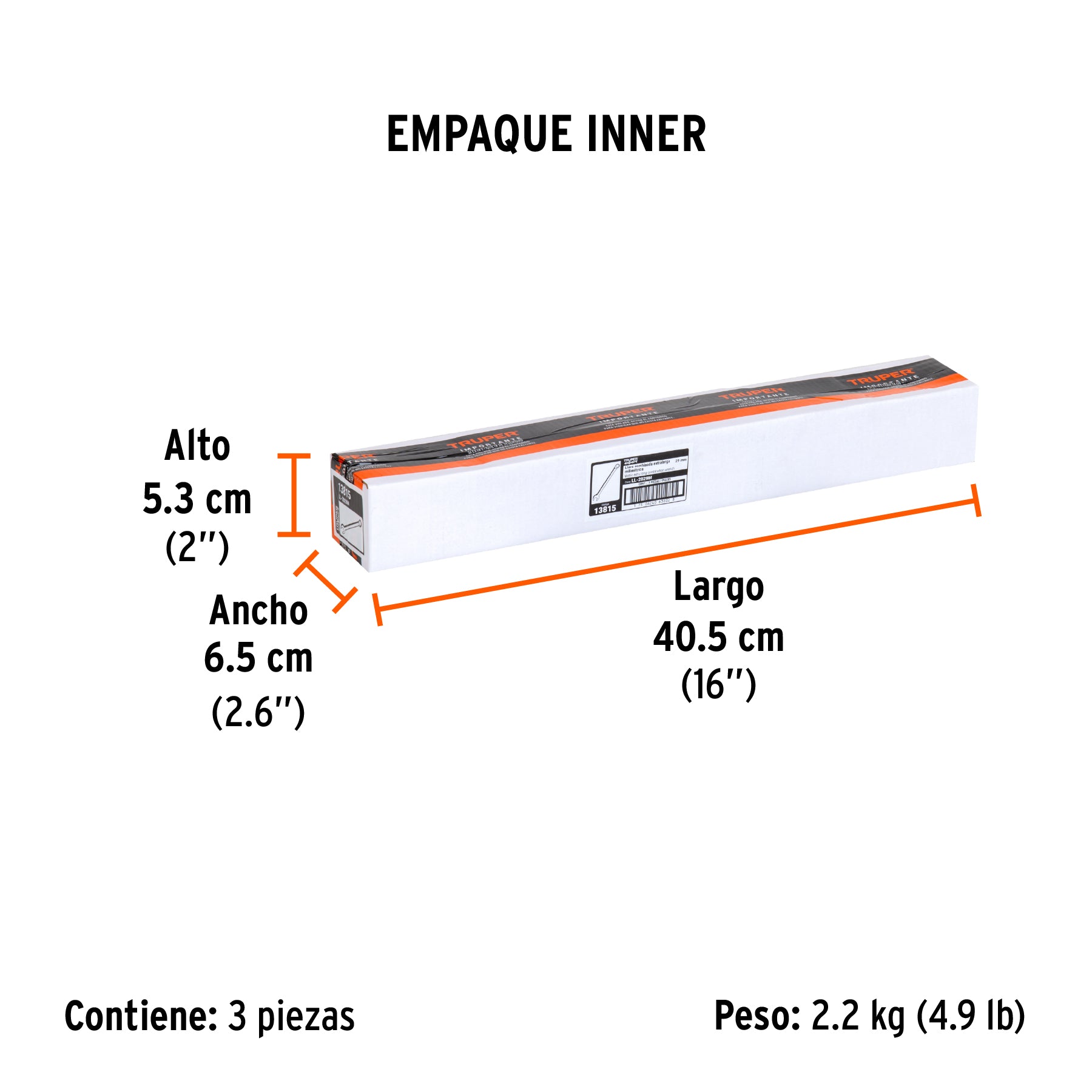 Llave combinada, extralarga, milimétrica, 29 x 390 mm