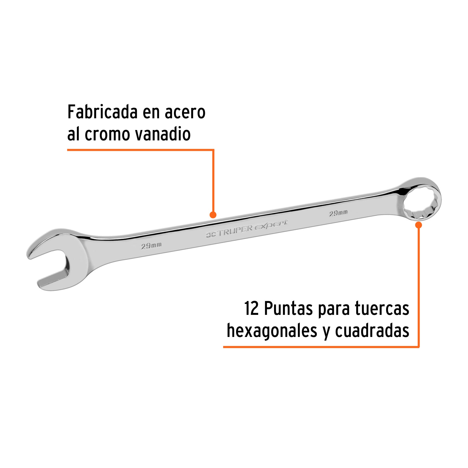 Llave combinada, extralarga, milimétrica, 29 x 390 mm