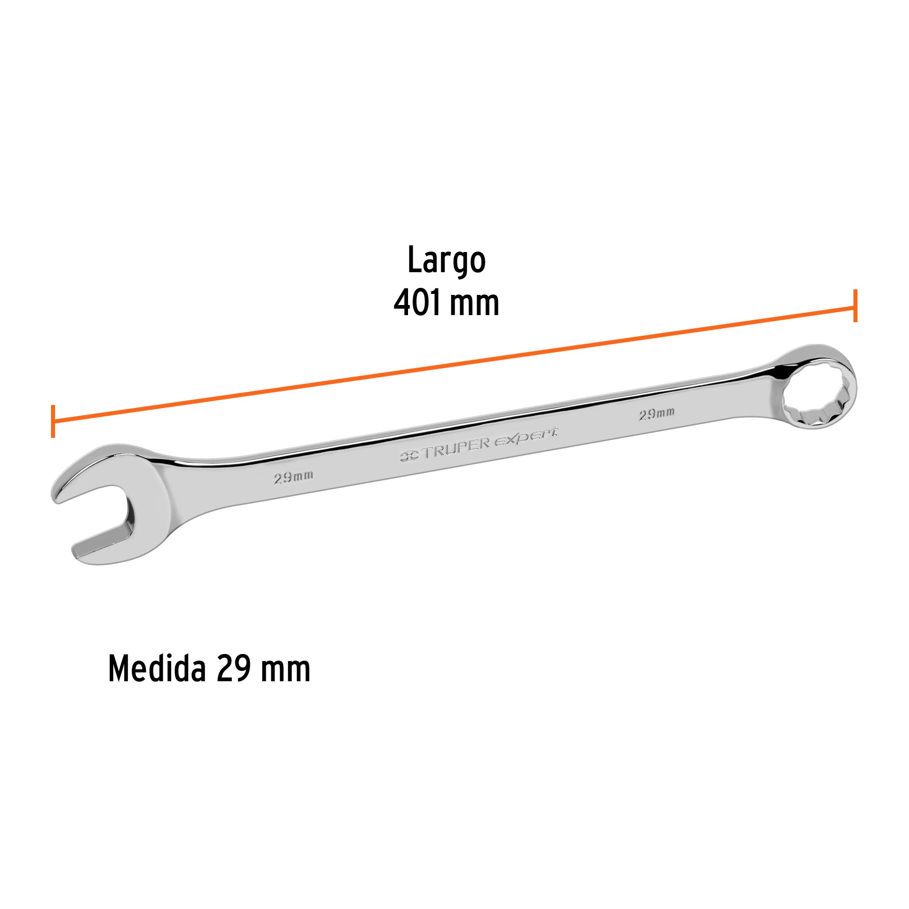 Llave combinada, extralarga, milimétrica, 29 x 390 mm