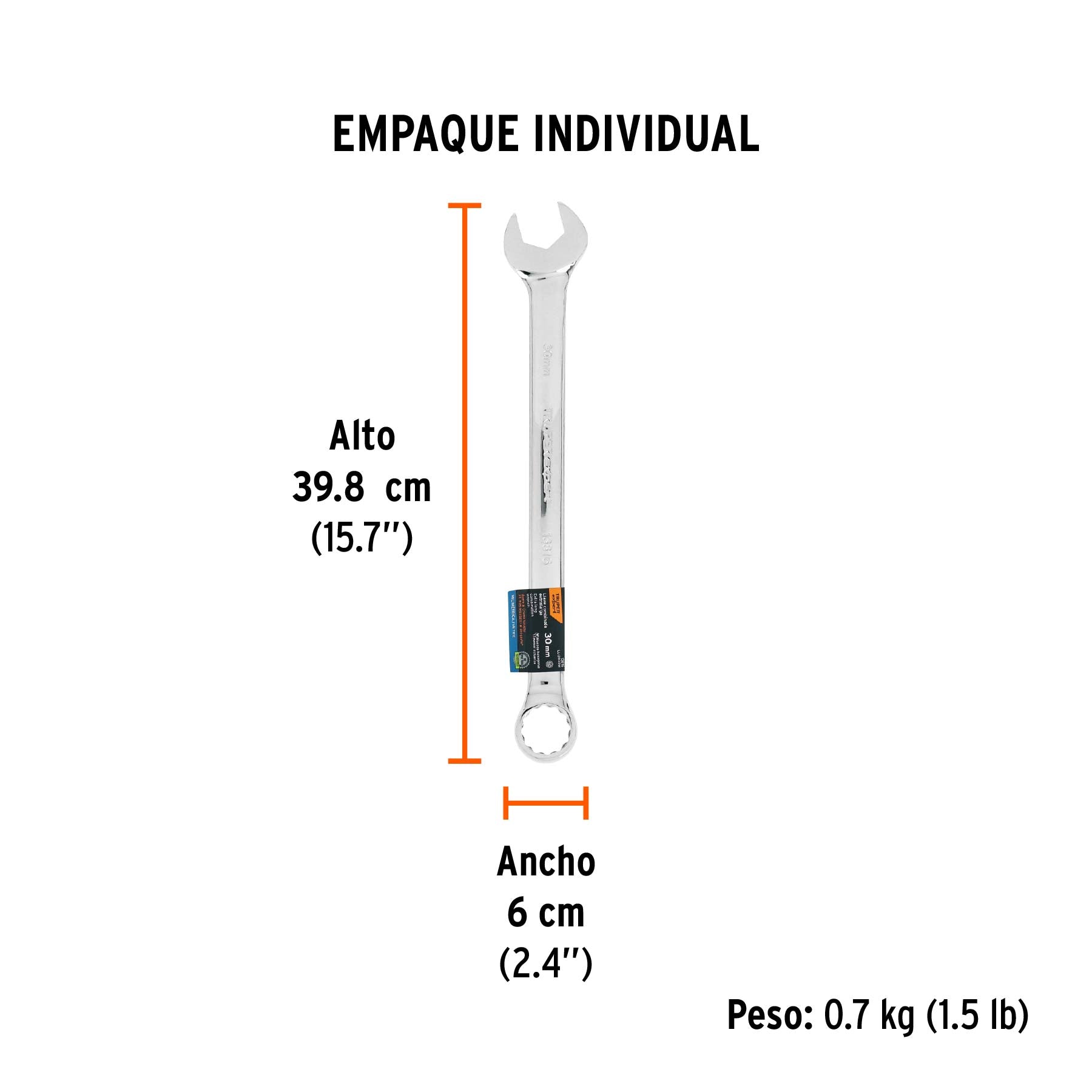 Llave combinada, extralarga, milimétrica, 30 x 390 mm