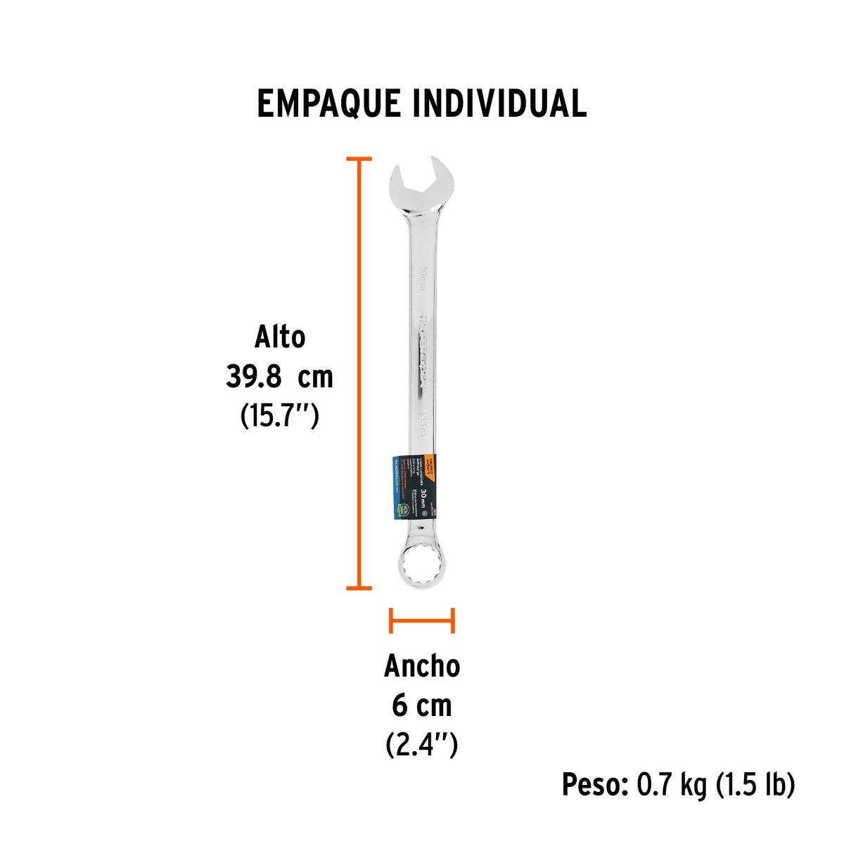 Llave combinada, extralarga, milimétrica, 30 x 390 mm
