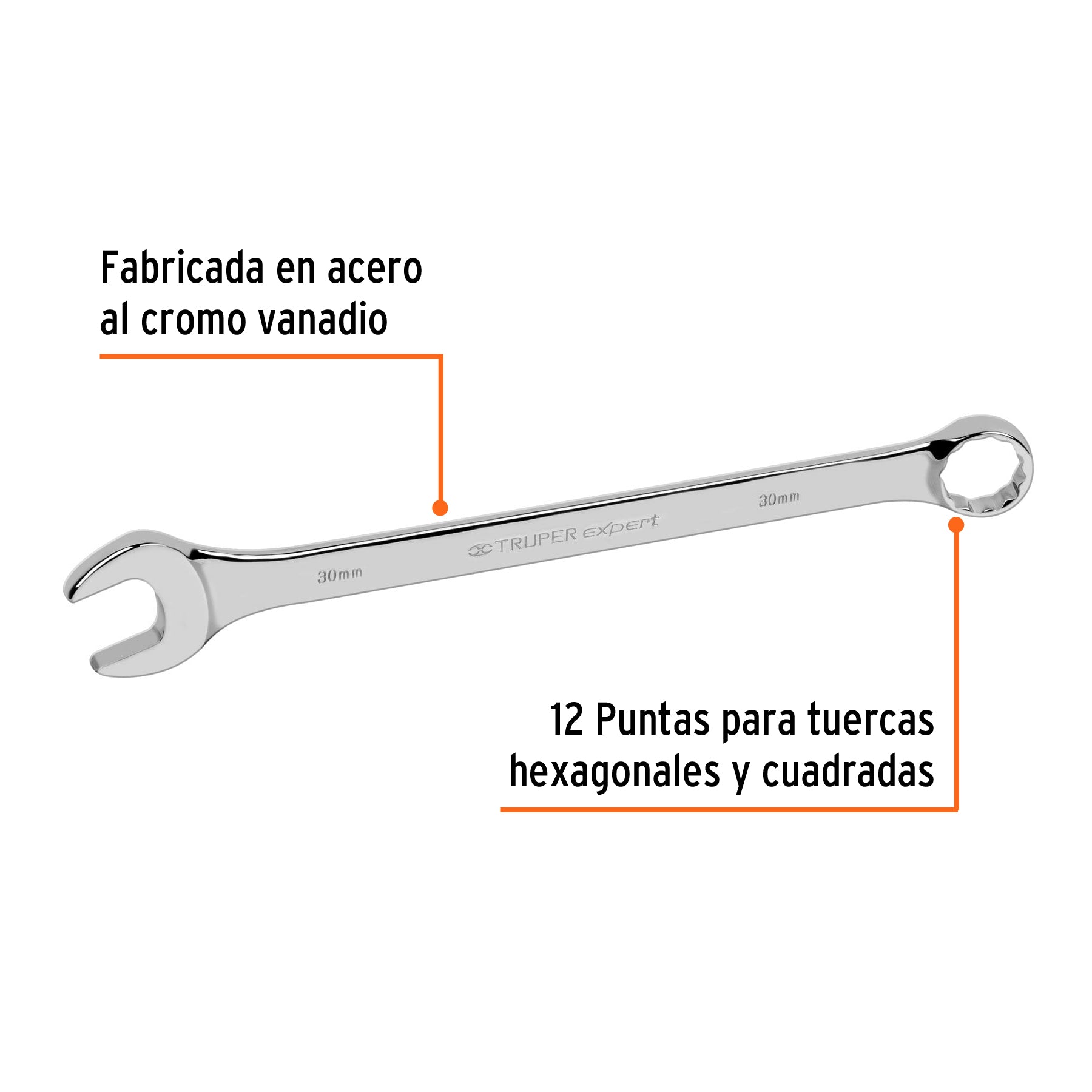 Llave combinada, extralarga, milimétrica, 30 x 390 mm