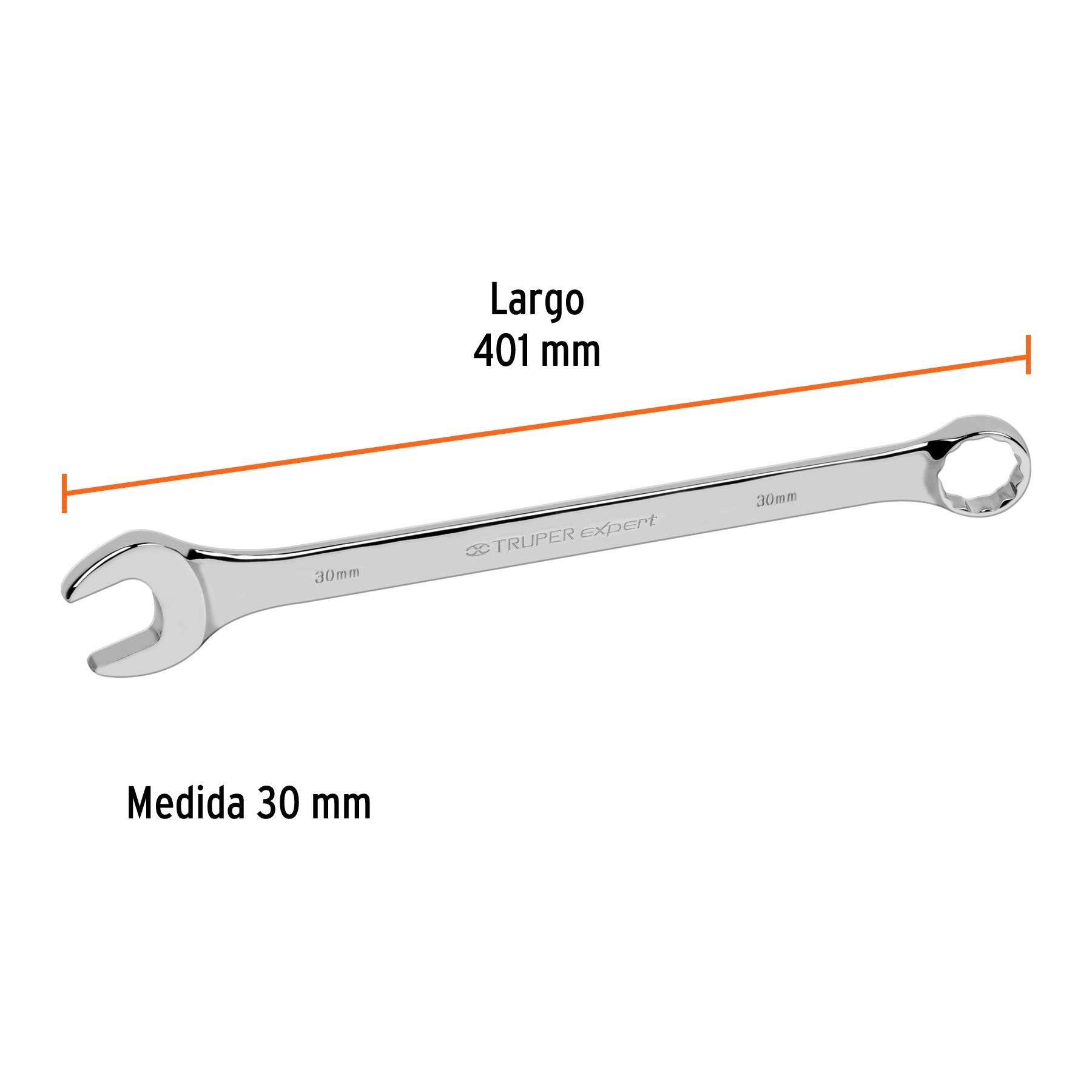 Llave combinada, extralarga, milimétrica, 30 x 390 mm