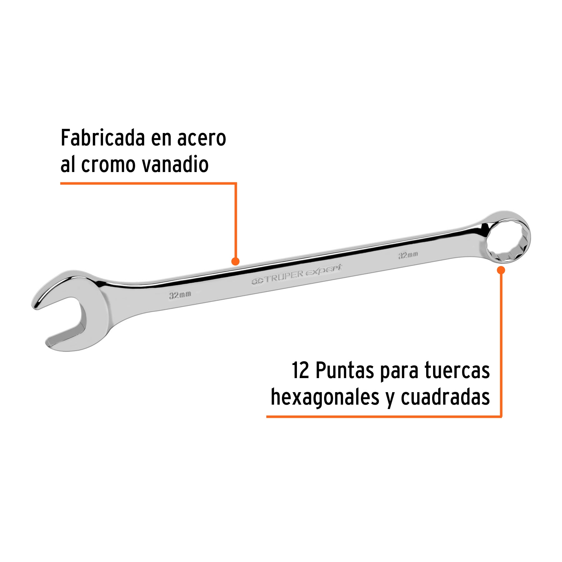 Llave combinada, extralarga, milimétrica, 32 x 425 mm