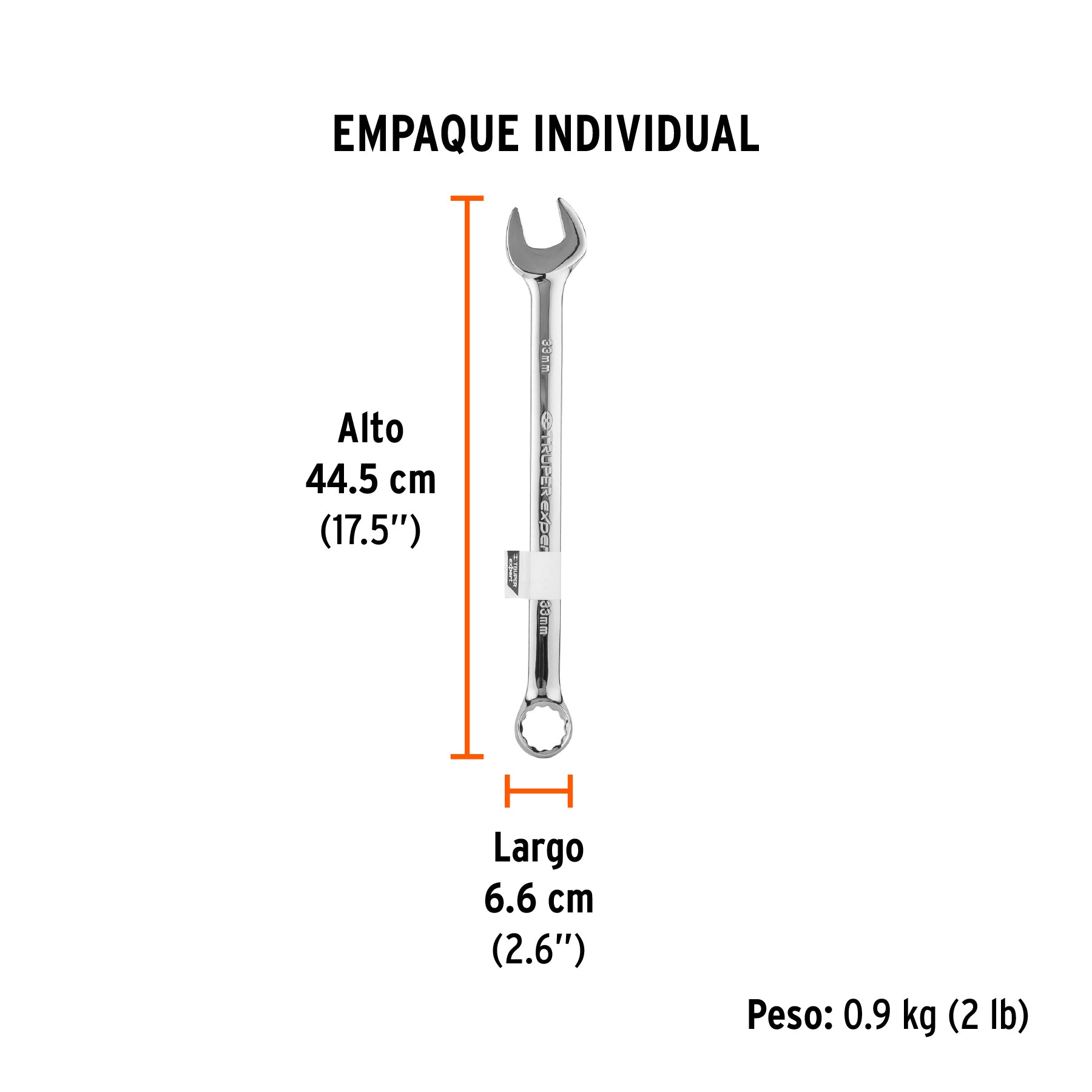Llave combinada, extralarga, milimétrica, 33 x 470 mm