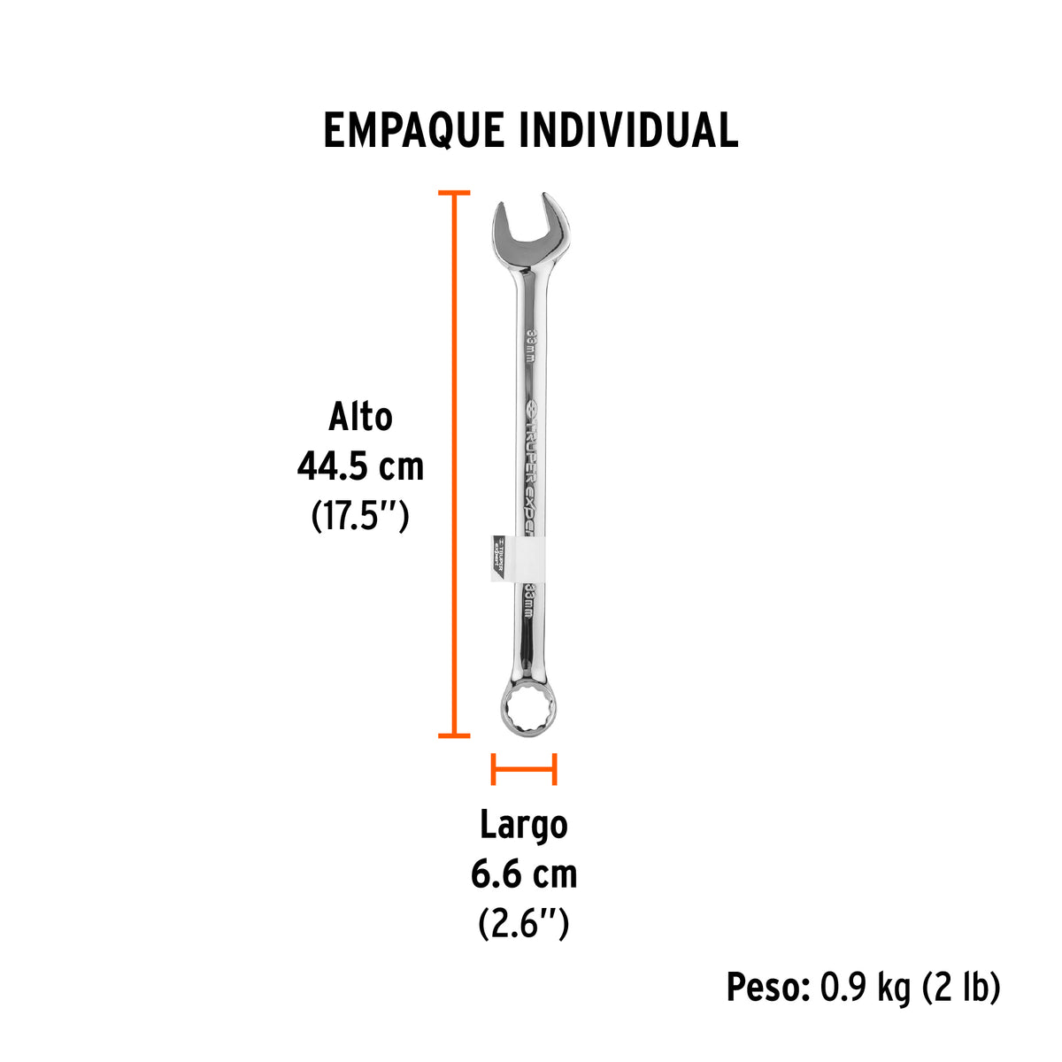 Llave combinada, extralarga, milimétrica, 33 x 470 mm