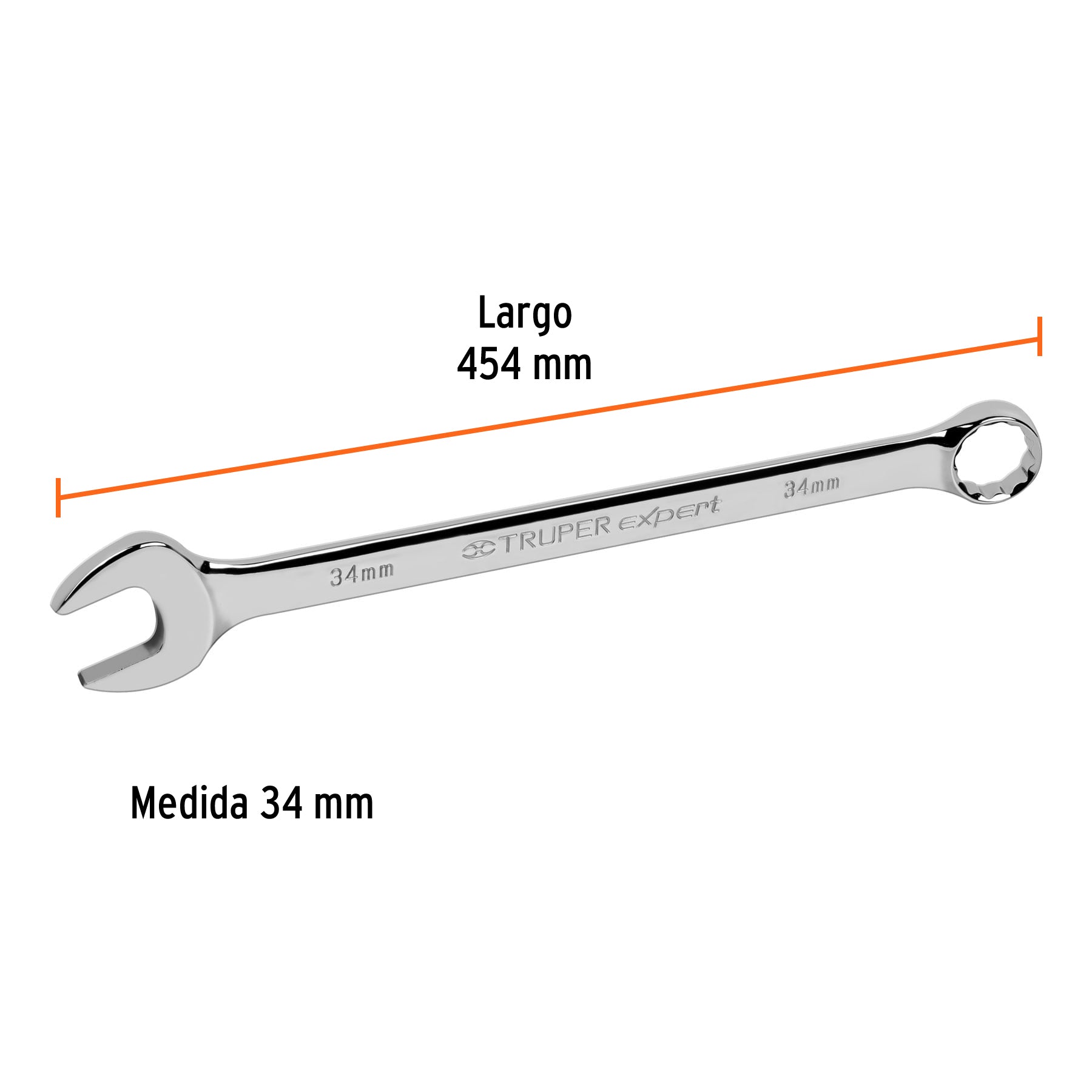 Llave combinada, extralarga, milimétrica, 34 x 465 mm