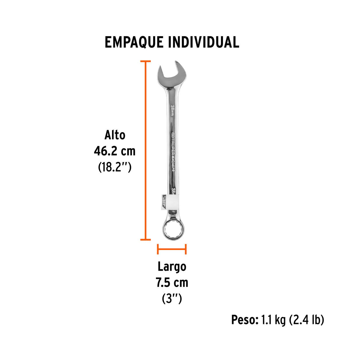 Llave combinada, extralarga, milimétrica, 38 x 510 mm