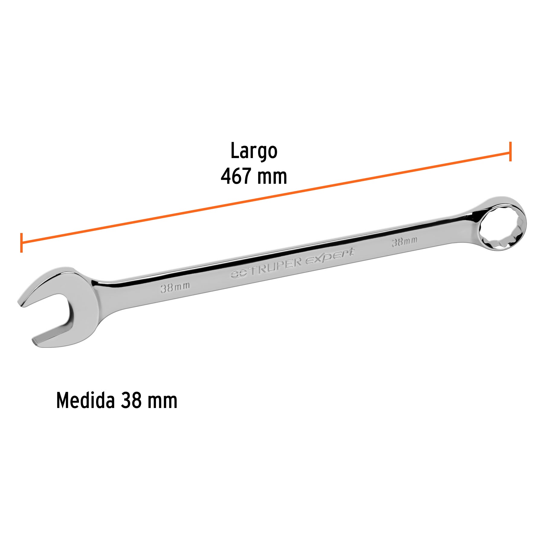 Llave combinada, extralarga, milimétrica, 38 x 510 mm