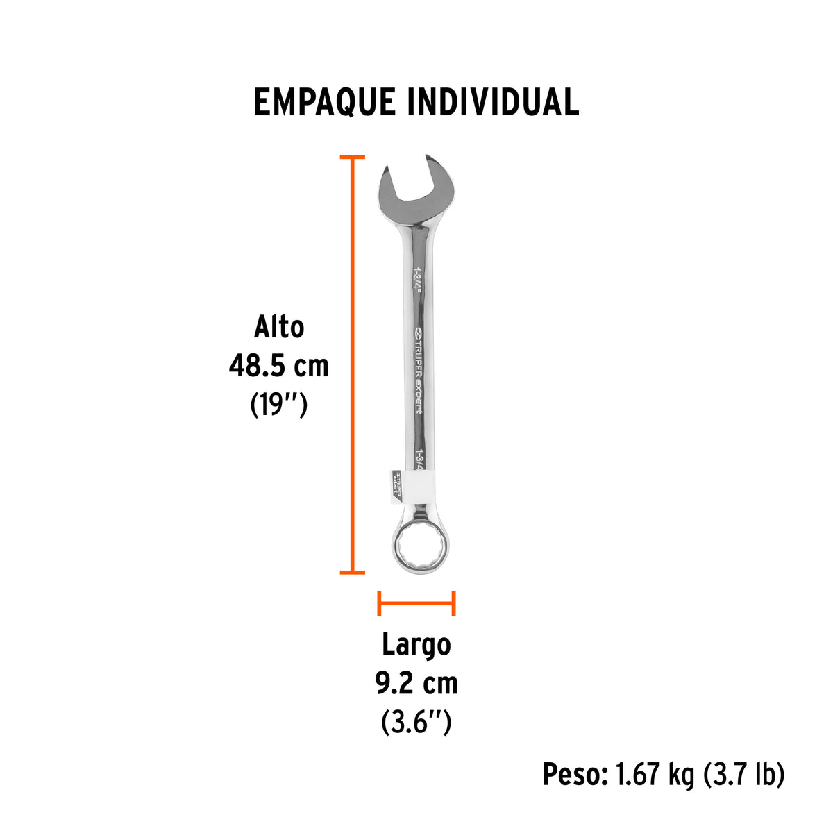 Llave combinada, extralarga, 1-3/4" x 610 mm